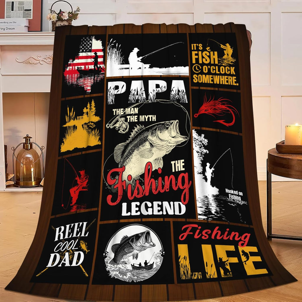 Fish Throw Blanket Fishing Stuff Gifts for Kids Girls Boys Adults Women Men Soft Cozy Warm Plush Fluffy Fuzzy Fleece Blanket Decor 60''X80''
