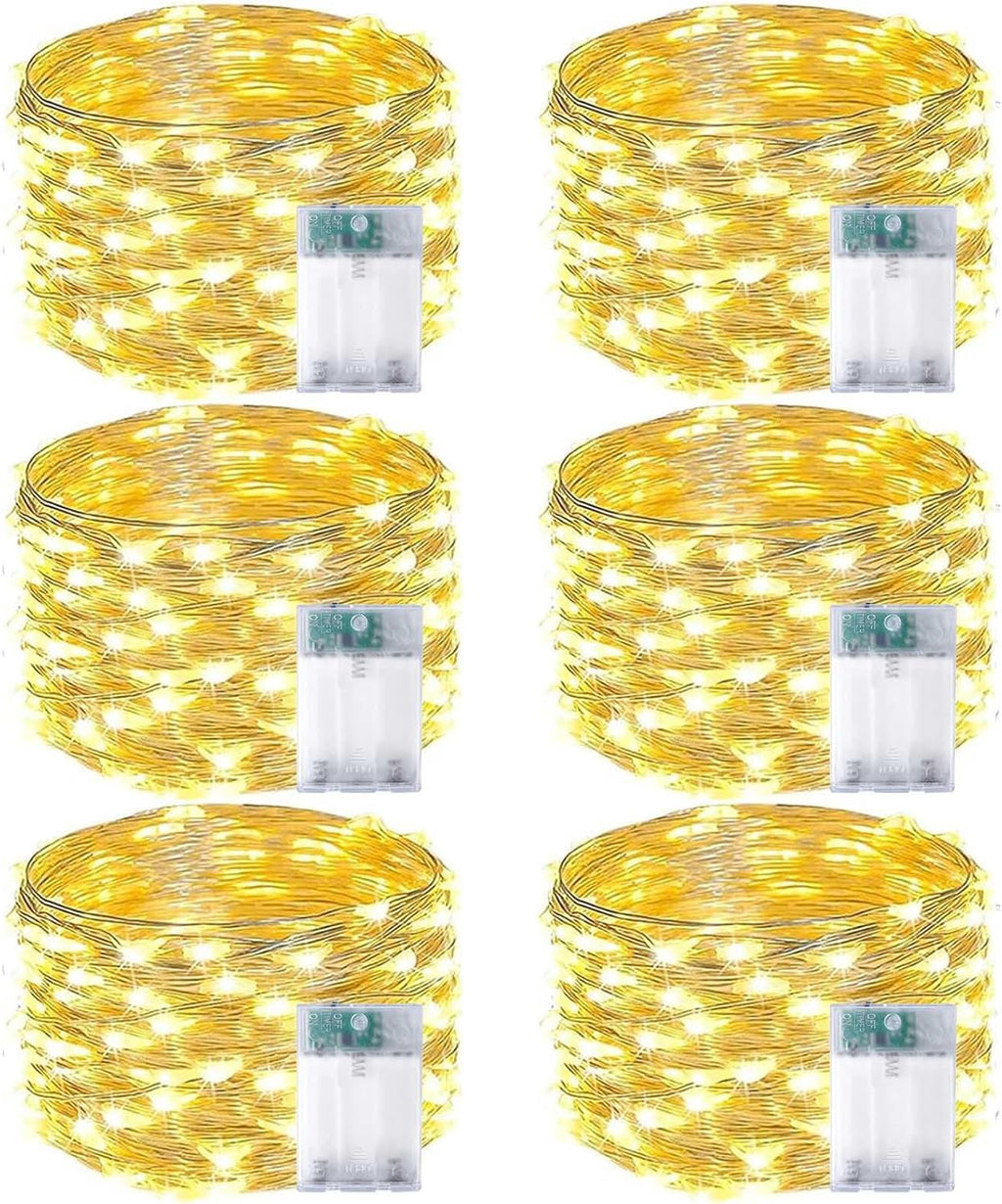 6-Pack Fairy Lights Battery Operated with Timer, Waterproof 16FT 50 LED String Lights Indoor Outdoor, Cuttable Starry Fairy Lights for Christmas Home Bedroom Wedding DIY Centerpiece Decor (Warm White)