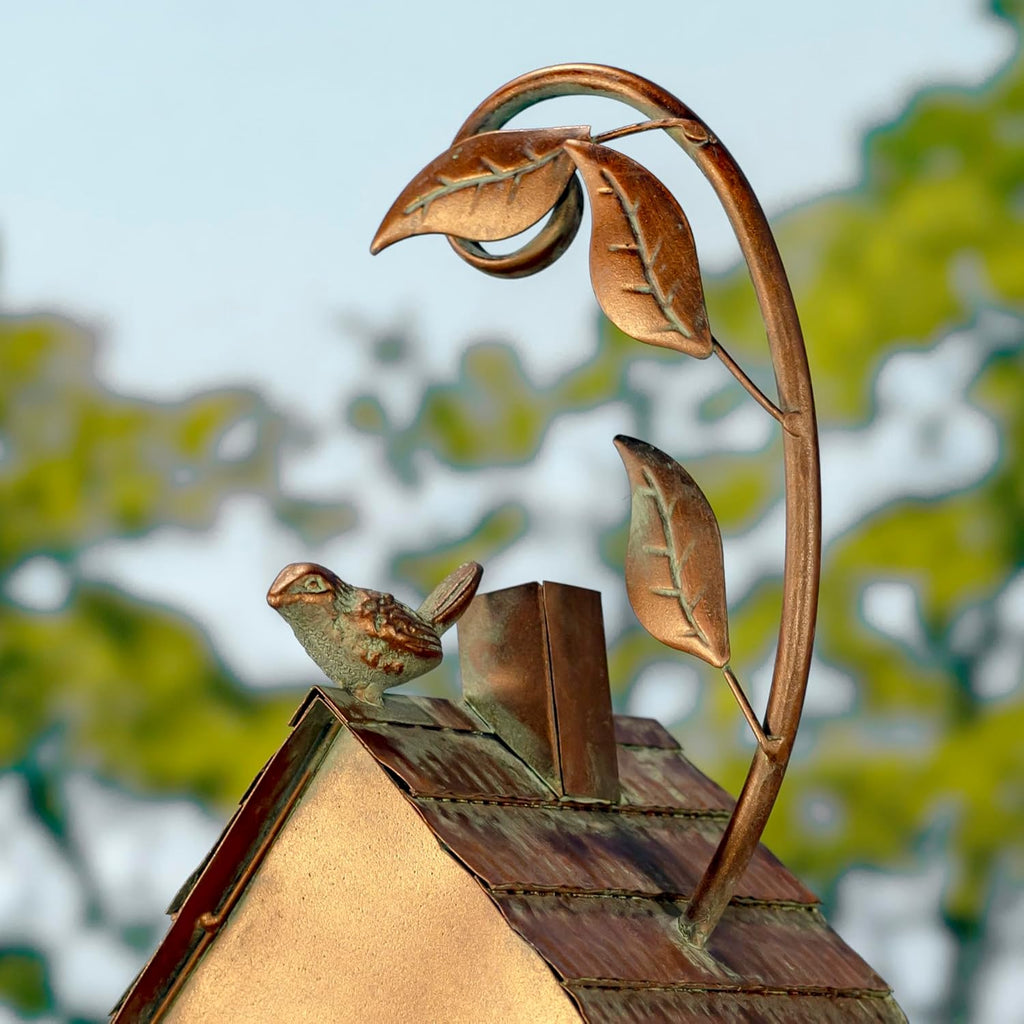 Copper Colored Fancy Design Birdhouse Garden Stakes (Stretched Classic House Shape)