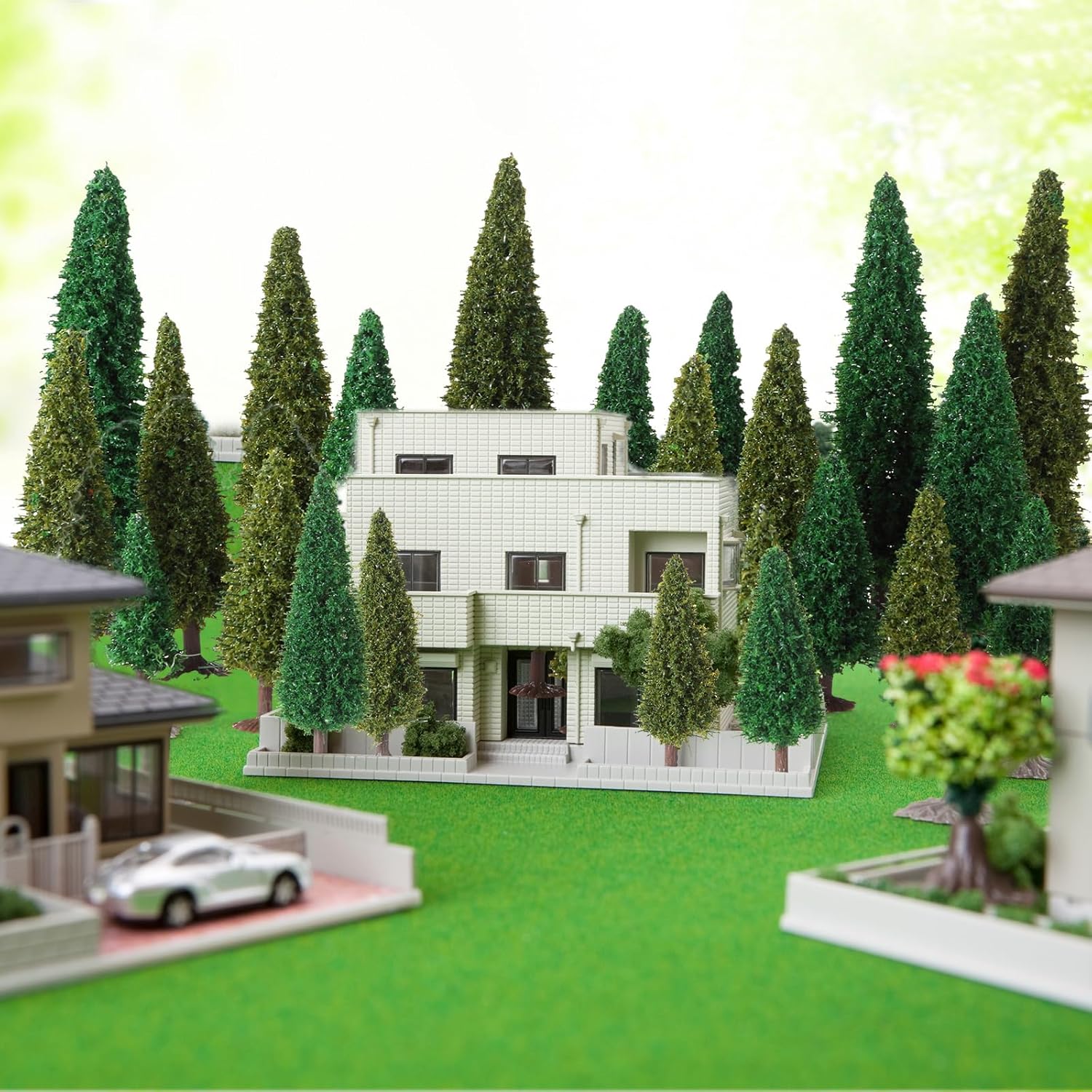 Skylety 35 Pieces Model Trees 1.2-6.3 Inch Mixed Miniature Trees Diorama Supplies Fake Plants Train Scenery Landscape Christmas Village Architecture DIY Crafts(Green,Tree)