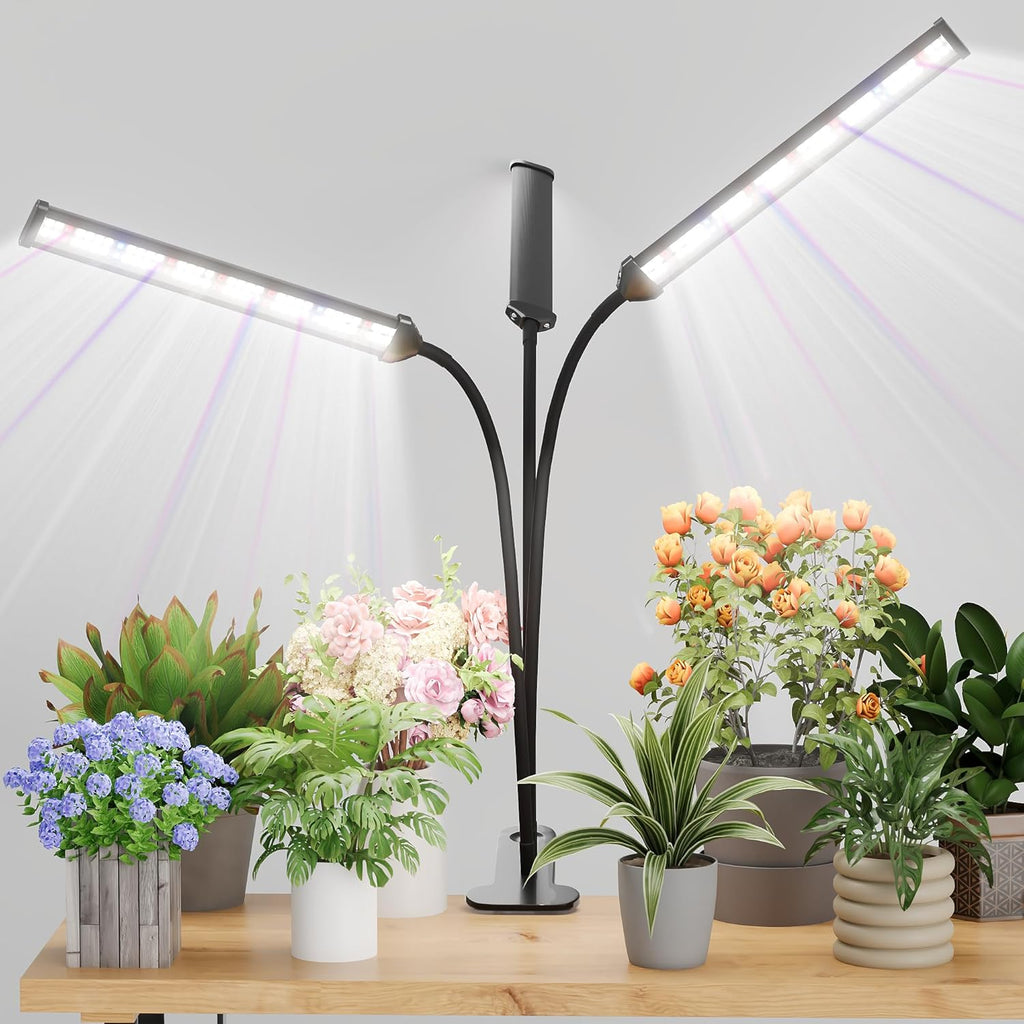 GooingTop Grow Light LED Gooseneck Lamp,Triple-Head Full Spectrum 222 LED Plant Lamp with Red Blue Light Clip-on Desk for Indoor Plants Growing, Auto Timer & Super Bright