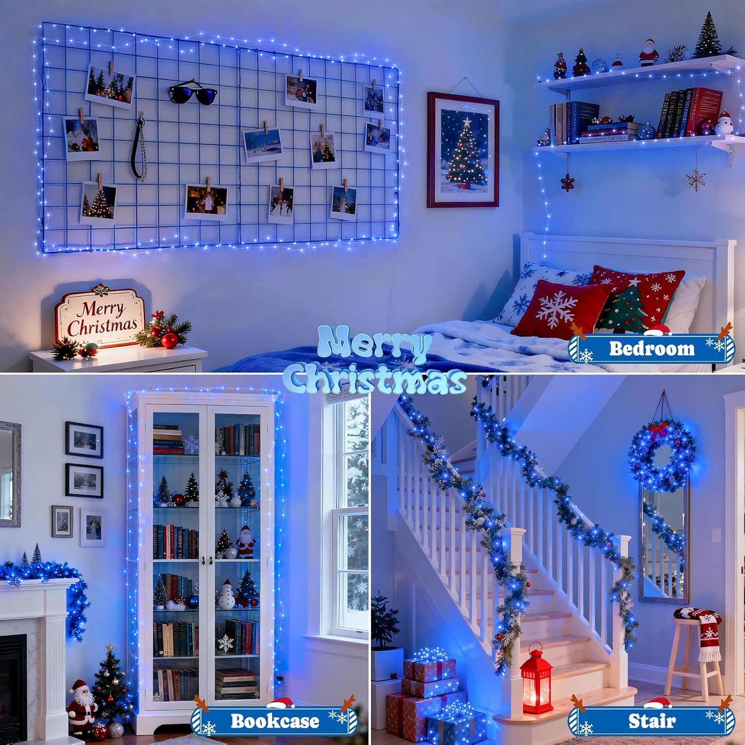 JMEXSUSS 2 Pack Blue Fairy Lights Battery Operated, Total 400 LED 132ft Christmas Twinkle Fairy Lights with Remote, 8 Modes Blue String Lights for Christmas Tree Bedroom Wreath Fireplace Decor