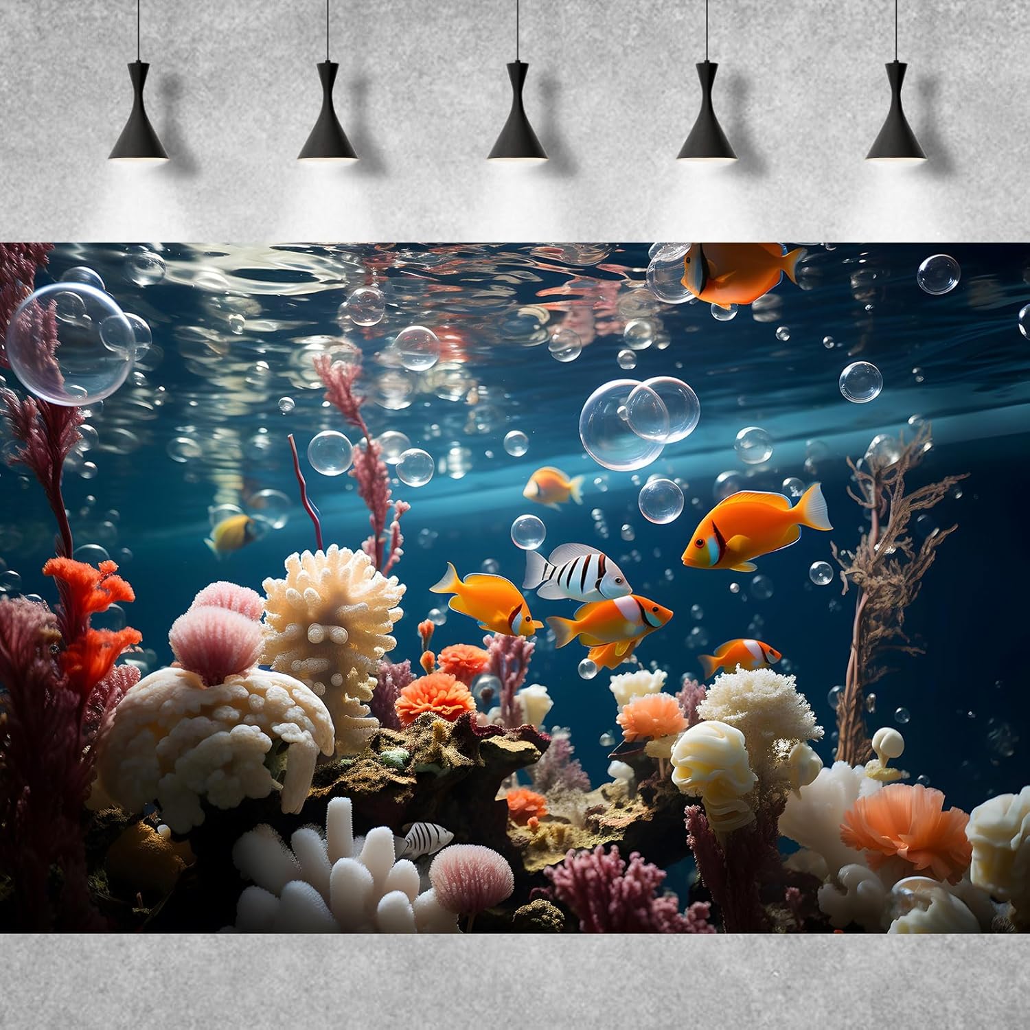 Underwater World Aquarium Background Colorful Corals and Reefs Tropical Fish Terrarium Background Tropical Jungle Style Under The Sea Fish Tank Background Blue Undersea World Tank Decors 30x18in