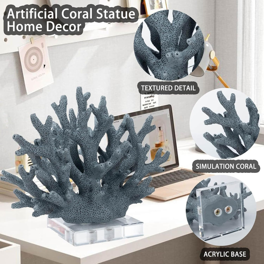 Coral Decor Faux Coral Decor Coral Reef Decor Resin Coral Home Decoration Coral Standing Décor Coral Sculpture with Acrylic Base Blue, 7.6*3.4*6.1in