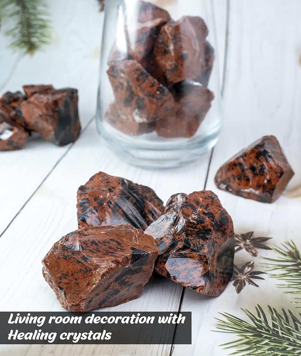 Crocon Mahogany obsidian Rough Bulk Natural Stone Raw Gemstone Tumbling Cabbing Polishing Gem Mining Energy Generator Chakra Balancing Reiki Healing Good Luck Home Office Decor Weight :-1Lb Approx