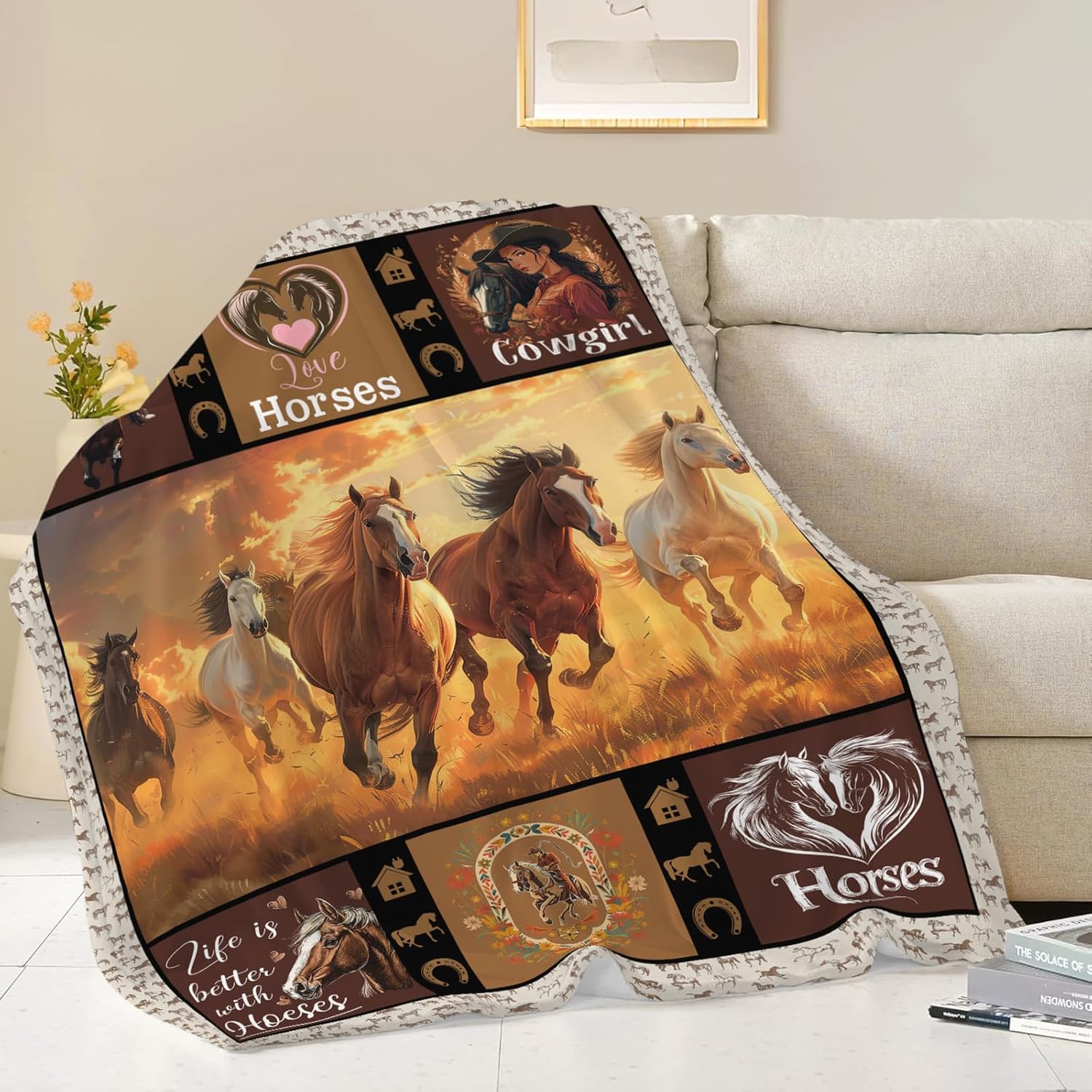 Horse Blanket Horse Throw Blanket Gifts for Kids Girls Boys Adults Women Man Super Soft Cozy Plush Fluffy Fuzzy Fleece Blanket Decor 60''X80''
