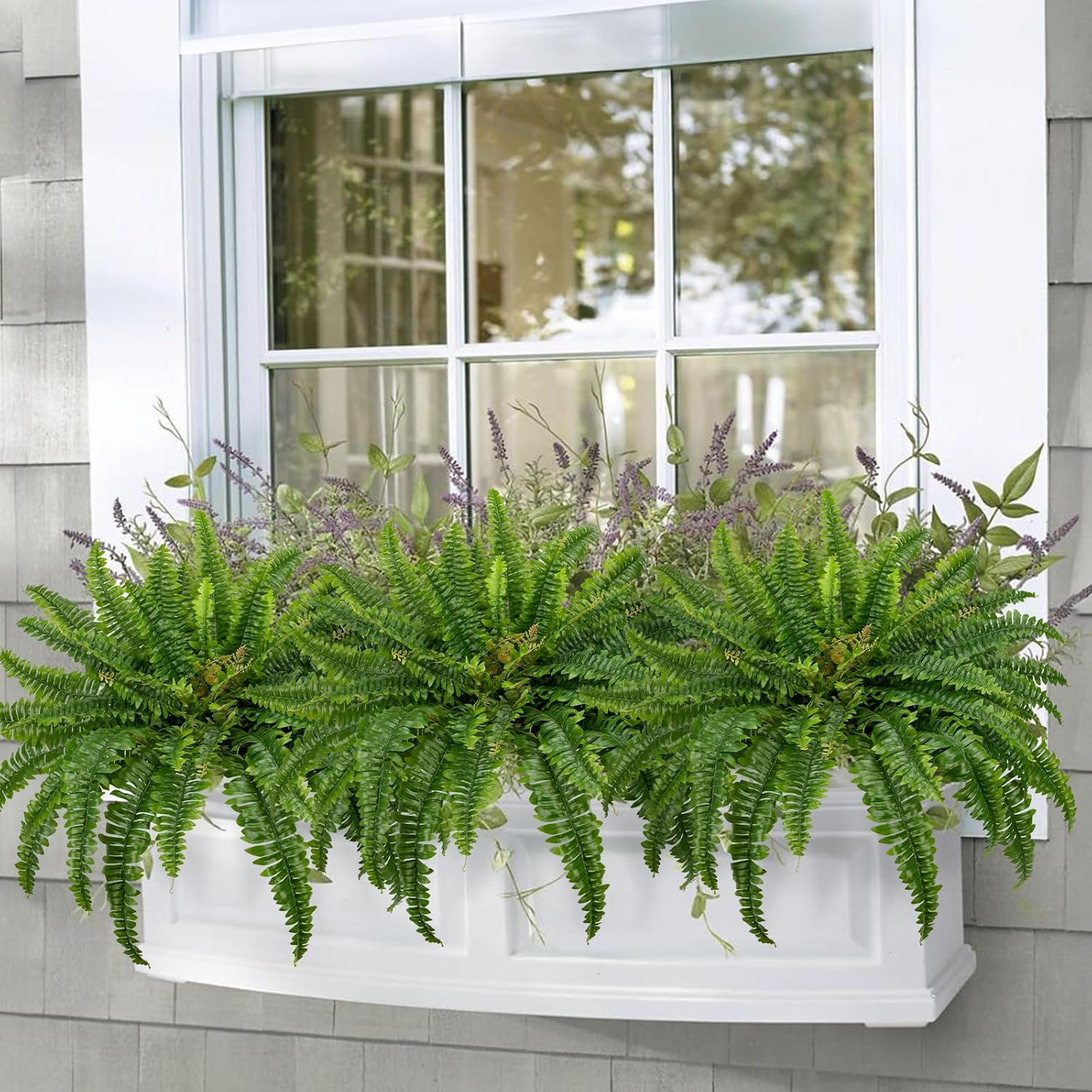 Ferns Artificial Plants 33.5" Dia. Faux Ferns for Outdoor Planter Large Fake Ferns Look Real Artificial Ferns with 60 Fronds Hanging Boston Fern Fake Plant Shrubs for Home Farmhouse Garden Porch Decor