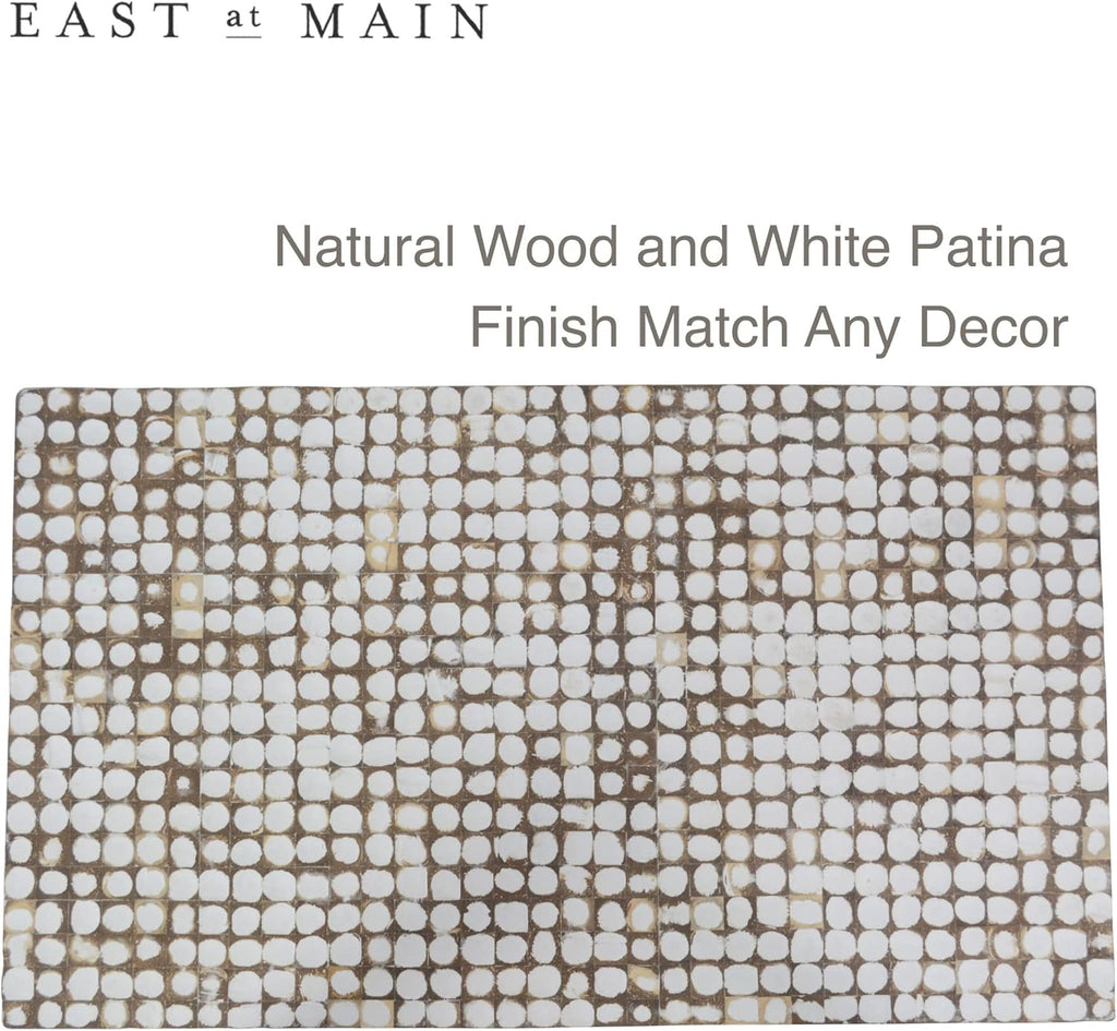 East at Main White Coffee Table – Handmade Accent Table with Coconut Shell Inlay, 40" Rectangular Wood Table for Living Room, Coastal Farmhouse or Boho Decor