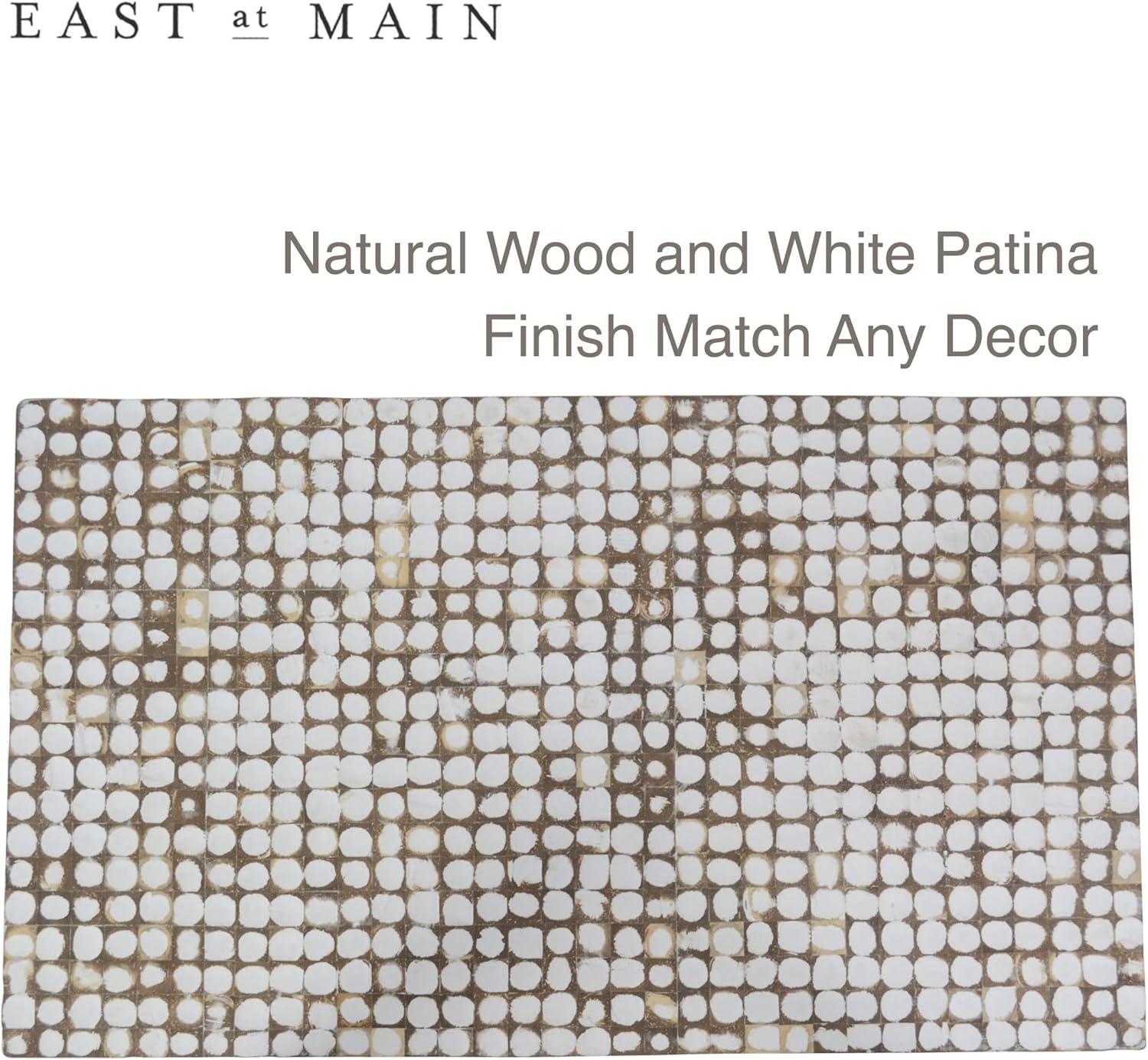 East at Main White Coffee Table – Handmade Accent Table with Coconut Shell Inlay, 40" Rectangular Wood Table for Living Room, Coastal Farmhouse or Boho Decor