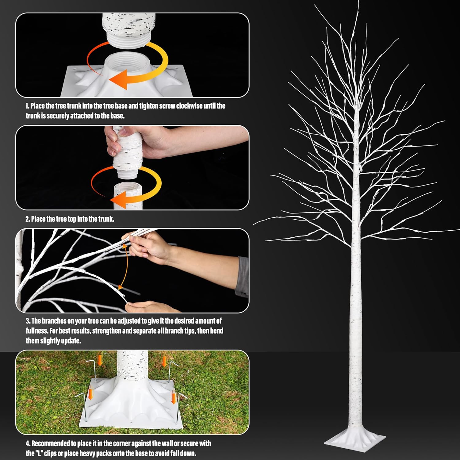 iBaycon 4FT 6FT and 8FT Birch Trees, Set of 3 Lighted Birch Tree LED Artificial Tree with 8 Modes Timer, Prelit Light Up Trees for Indoor and Outdoor Party Holiday Christmas Decorations