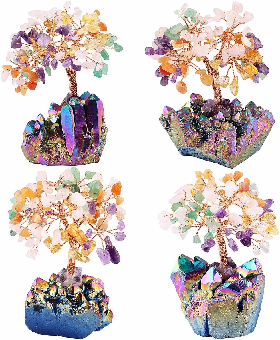 mookaitedecor Colorful Crystal Tree, Quartz Cluster Rainbow Titanium Crystals Base Bonsai Money Tree for Wealth and Luck