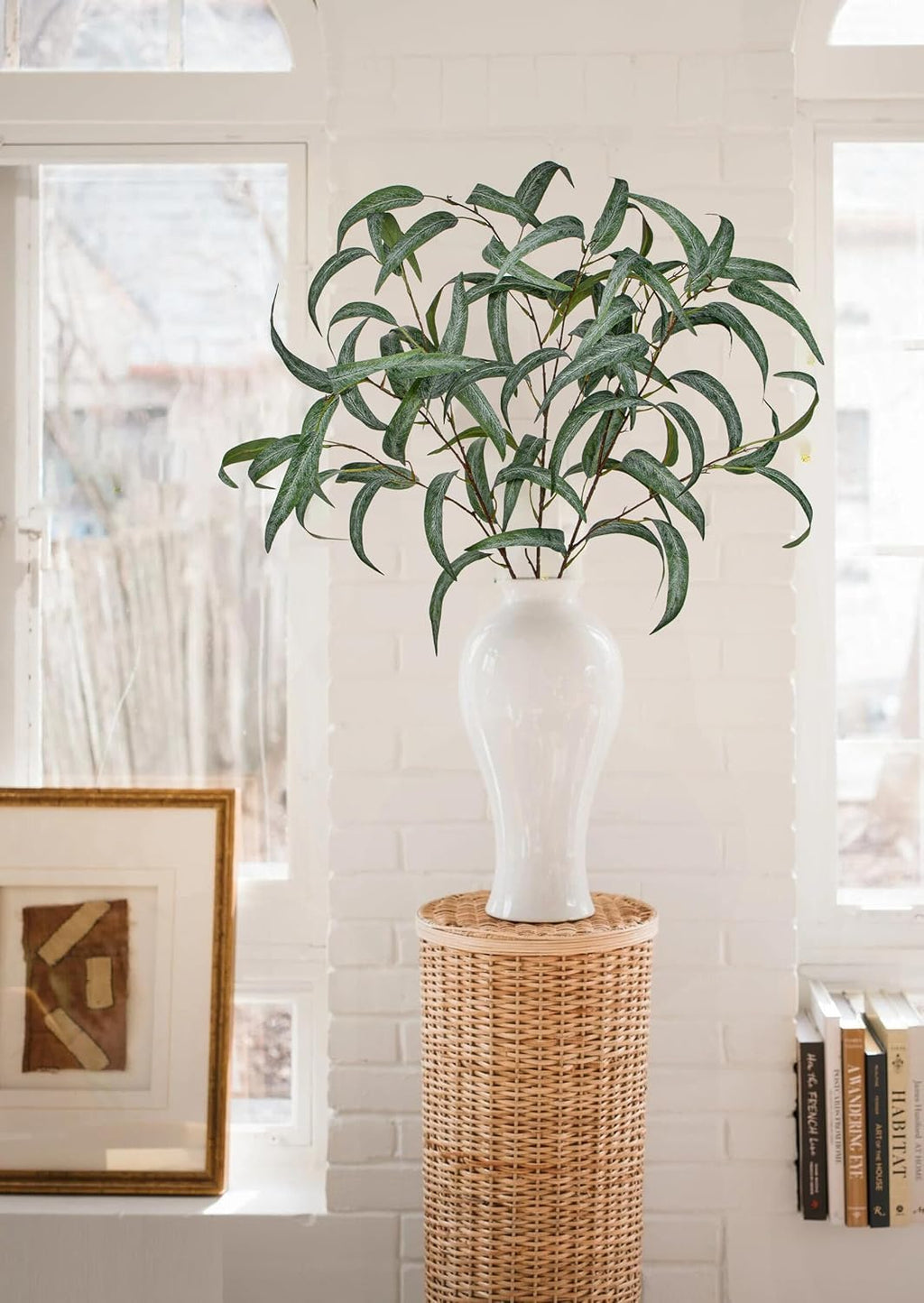 Faux Eucalyptus Stems Willow Eucalyptus Leaves 34” Long Fake Salix Leaves 3 Pcs Artificial Greenery Stems for DIY Bouquet Arrangements Centerpieces Shower Decorations-Artificial Eucalyptus Stems