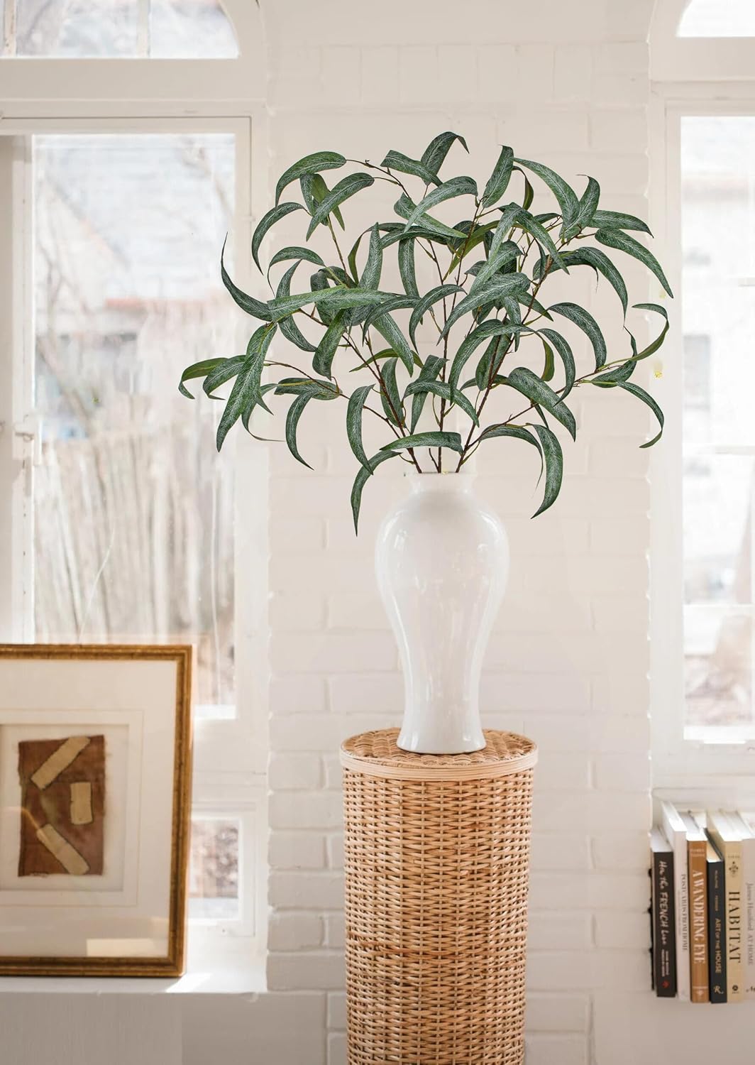 Faux Eucalyptus Stems Willow Eucalyptus Leaves 34” Long Fake Salix Leaves 3 Pcs Artificial Greenery Stems for DIY Bouquet Arrangements Centerpieces Shower Decorations-Artificial Eucalyptus Stems