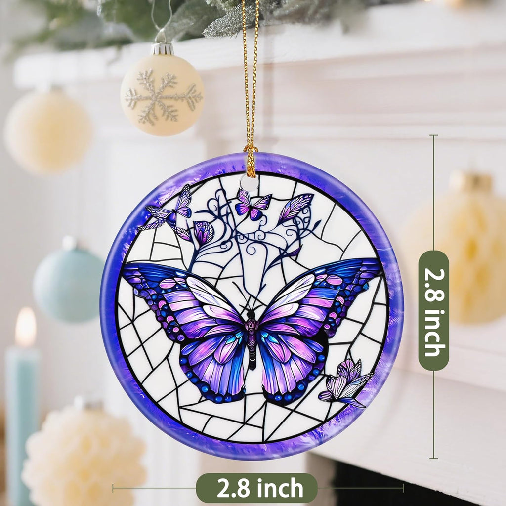 Ceramic-Style Christmas Tree Decorations, Christmas Ornaments, Double-Sided Printed Ornament Keepsakes, Holiday Decor. Xmas Gifts, Gifts for Butterfly Lovers - Butterfly-Themed