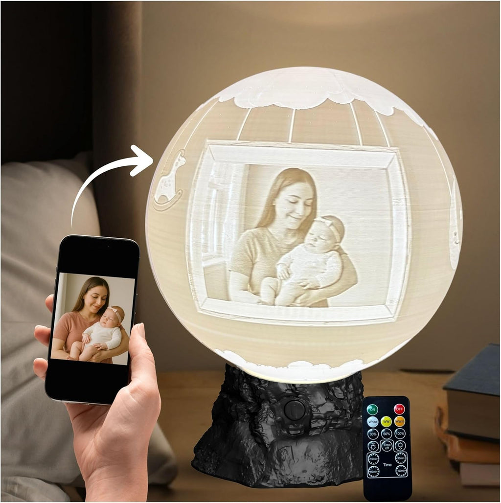 Baby Girl Moon Lamp – Personalized “It’s a Girl” Custom Moon Light with Text & Photo | Newborn Nursery Night Light | Custom Baby Shower, Birth Announcement Gift Keepsake, Baby Girl Decor