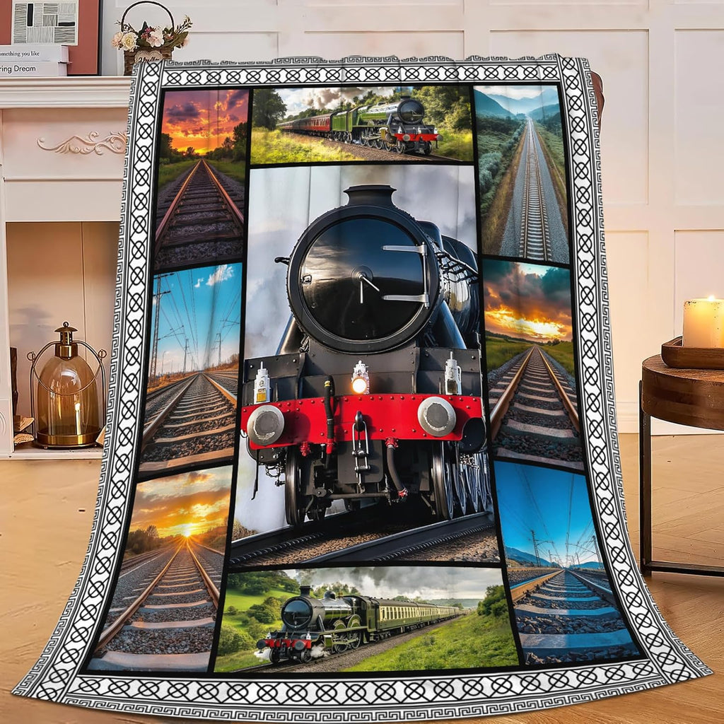 Steam Train Throw Blanket Train Print Throw Blankets Gifts for Couch Sofa Bed Stuff Decor Soft Cozy Fleece Plush Warm Flannel Bedding for Lover Men Women Boys Girls 40"x50"