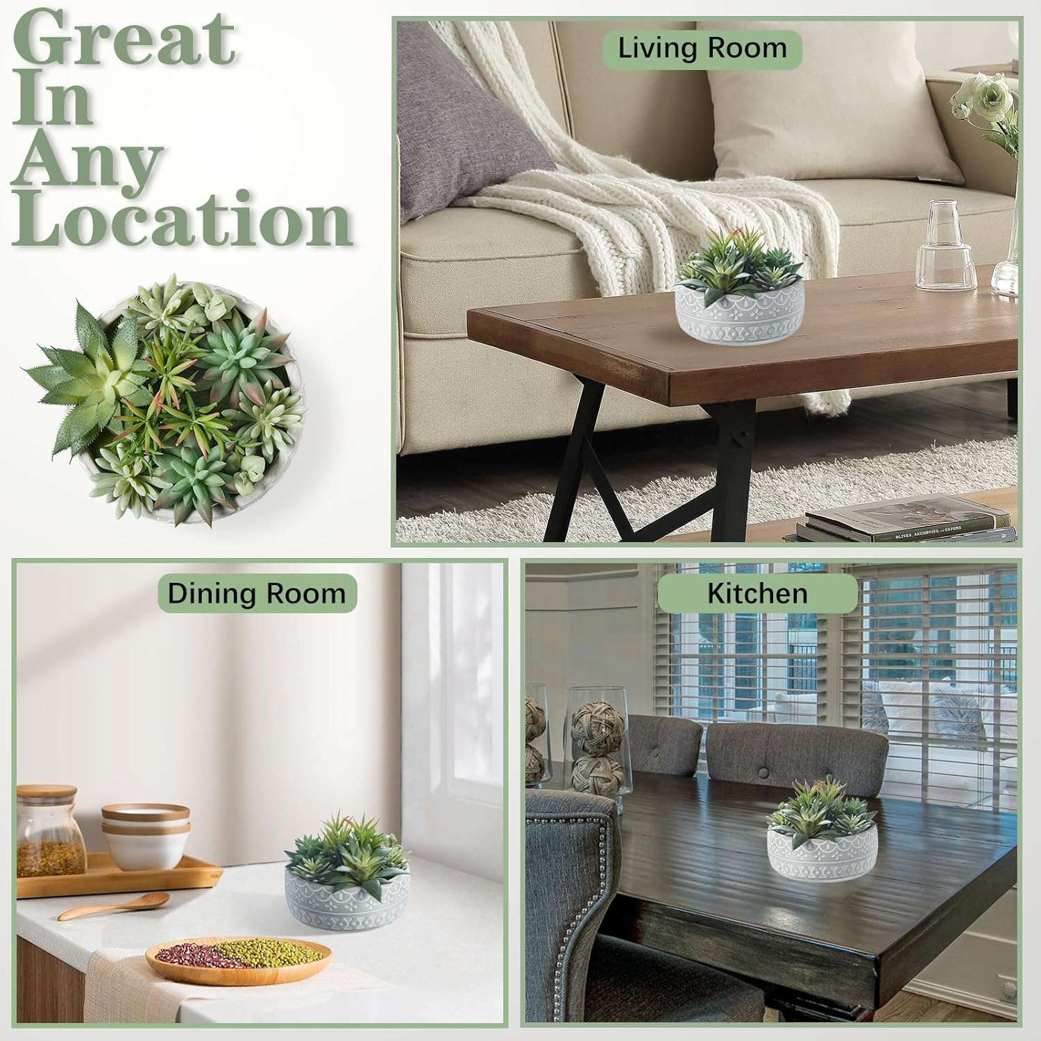 Artificial Succulent Plants Faux Potted Indoor with Ceramic Pot - Fake Plants for Bedroom, Bathroom, Home Office, Coffee Table Decor - Desk & Room Aesthetics