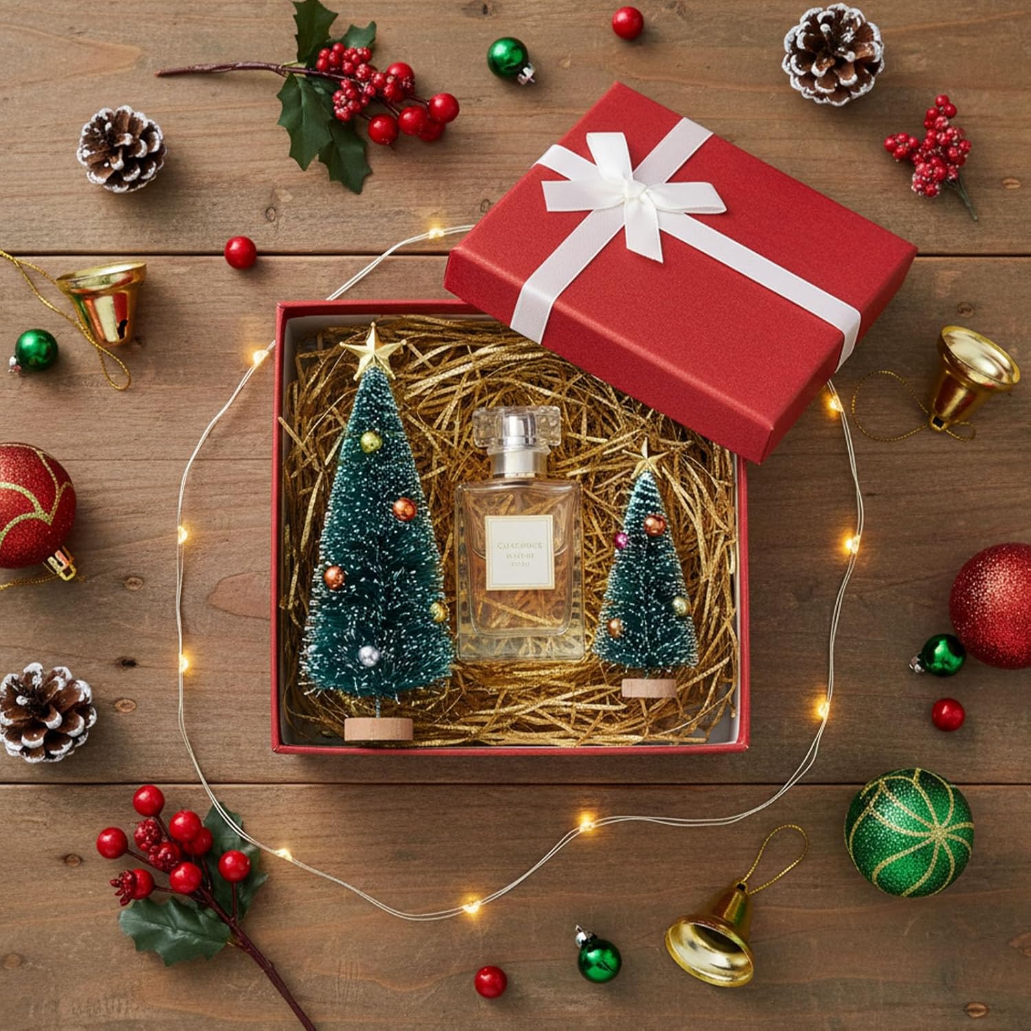 LOVEINUSA Mini Christmas Trees with Ornaments, 9PCS Sisal Snow Frost Trees with Wood Base for Table Top Decoration and DIY Diorama Models