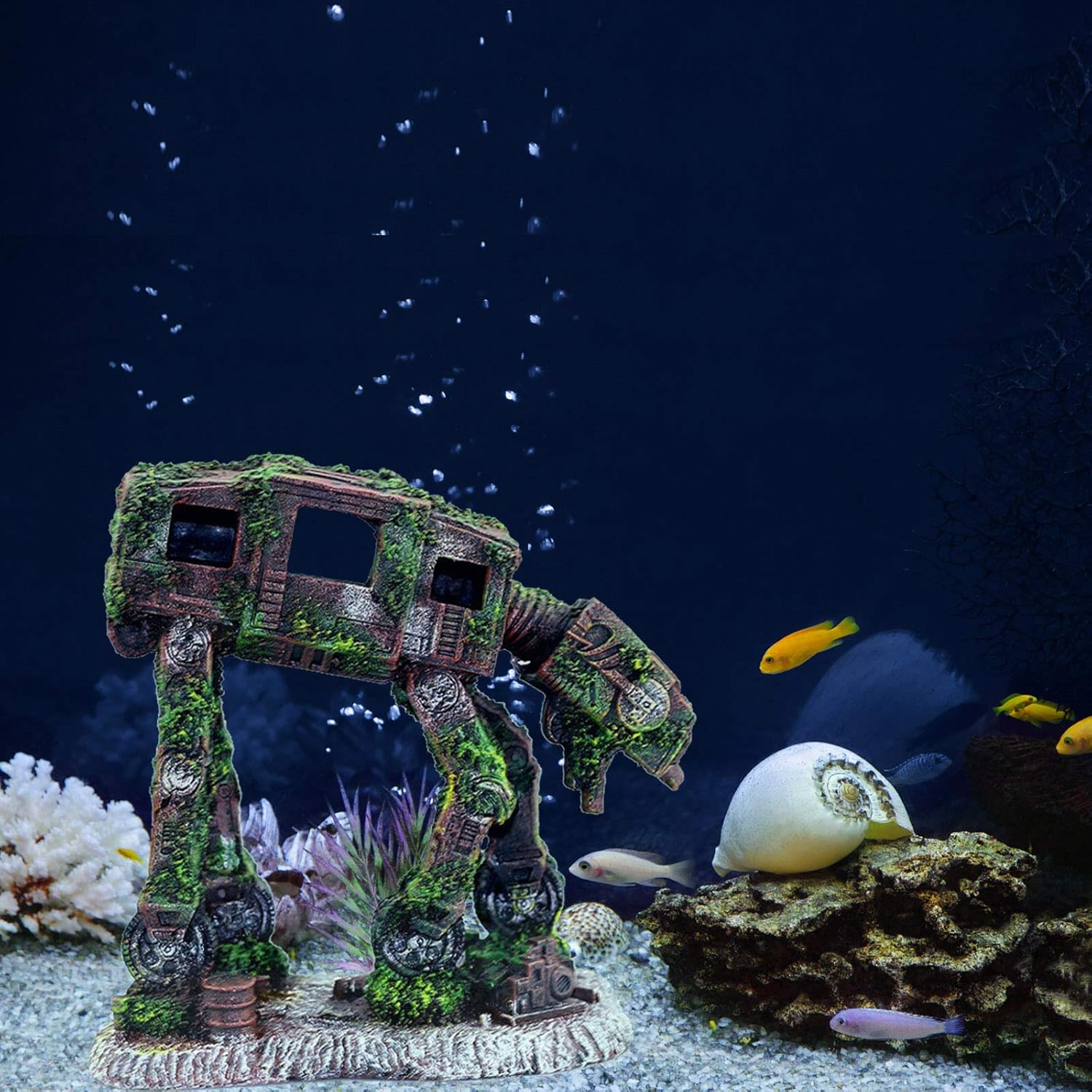 Aquarium Ornament, Resin Robot Dog Fish Tank Decoration Betta Fish Hide Cave, Fish Tank Aquarium Accessories for Betta Shrimp Turtle