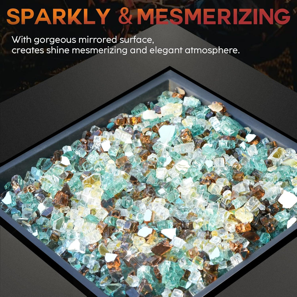Skyflame 10-Pound Blended Fire Glass for Decorating Fire Pit Fireplace Landscaping - 1/2 Inch Reflective Tempered Fireglass Gold, Light Green, Copper