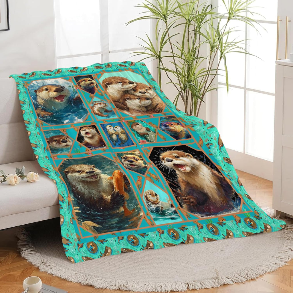 Otter Throw Blanket Otter Stuff Gifts for Kids Girls Boys Adults Women Men Soft Cozy Warm Plush Fluffy Fuzzy Fleece Blanket Decor 40''X50''