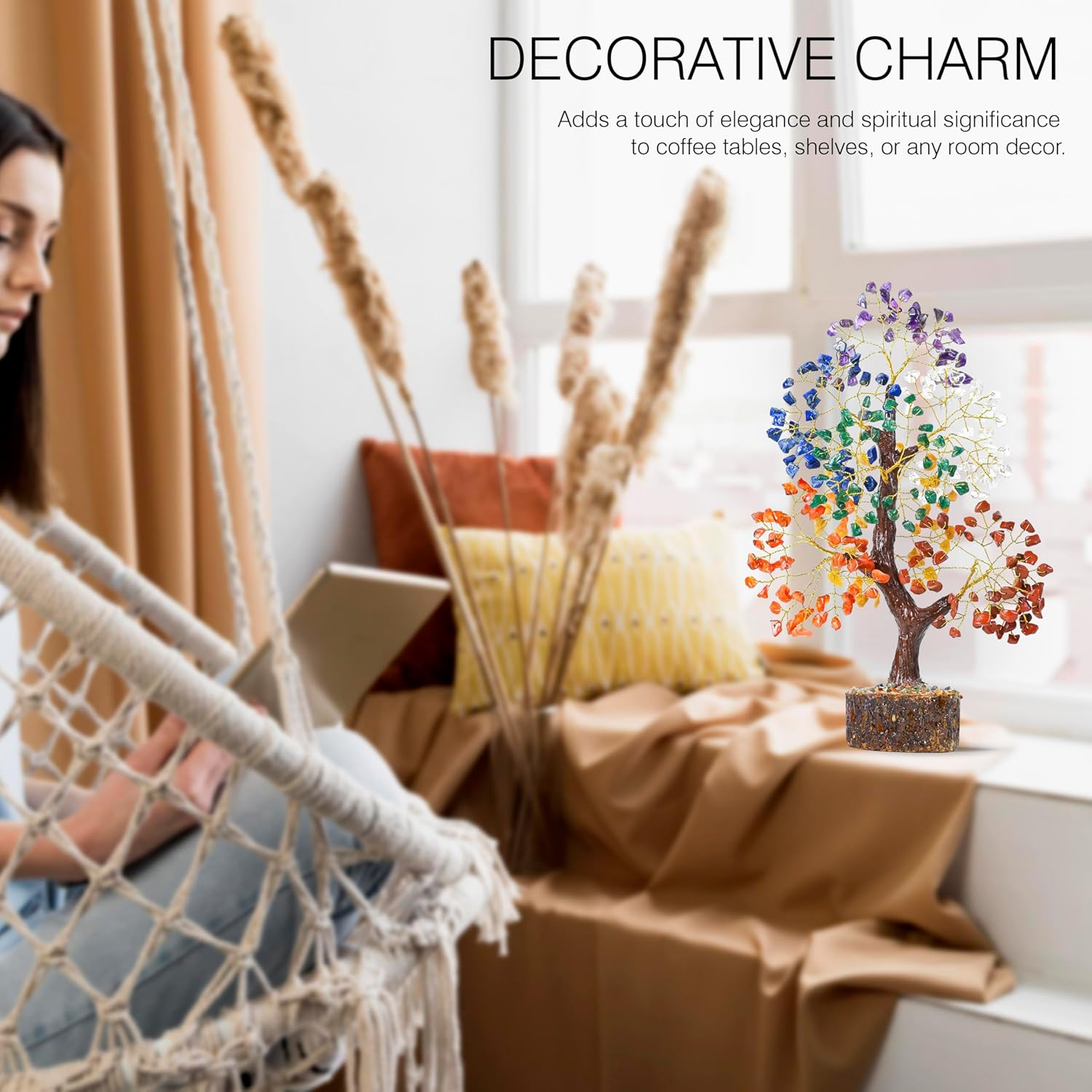 Crocon Natural Trunk 7 Chakra Healing Crystal Tree of Life Gemstone Tree for Good Luck, Positive Energy, Reiki Healing, and Home Office Room Decor Unique Gift for Women Mom & Sister for Birthday