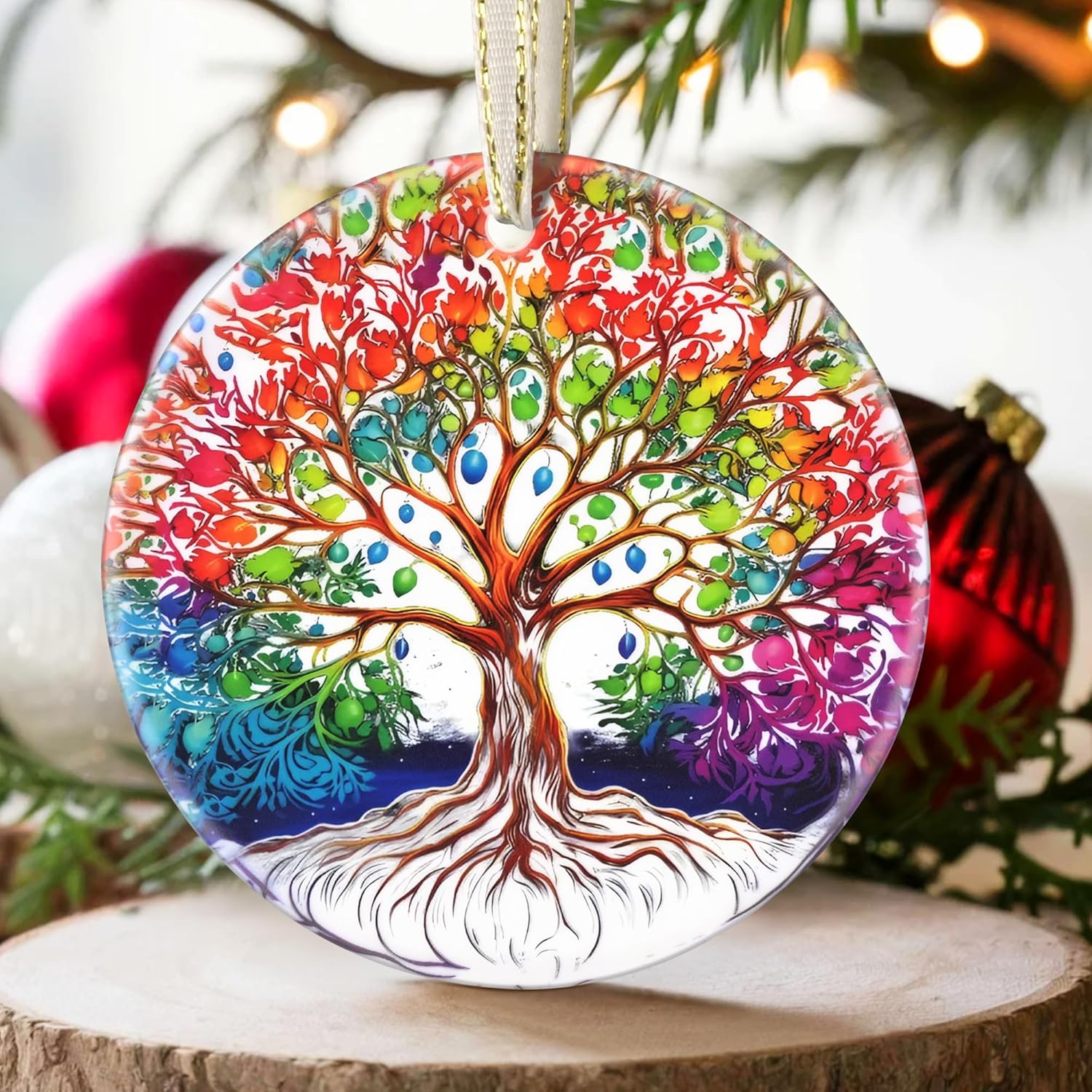 2025 Christmas Ornaments, Round Ceramic, Holiday Decor for Christmas Tree, Gift Idea for Friends