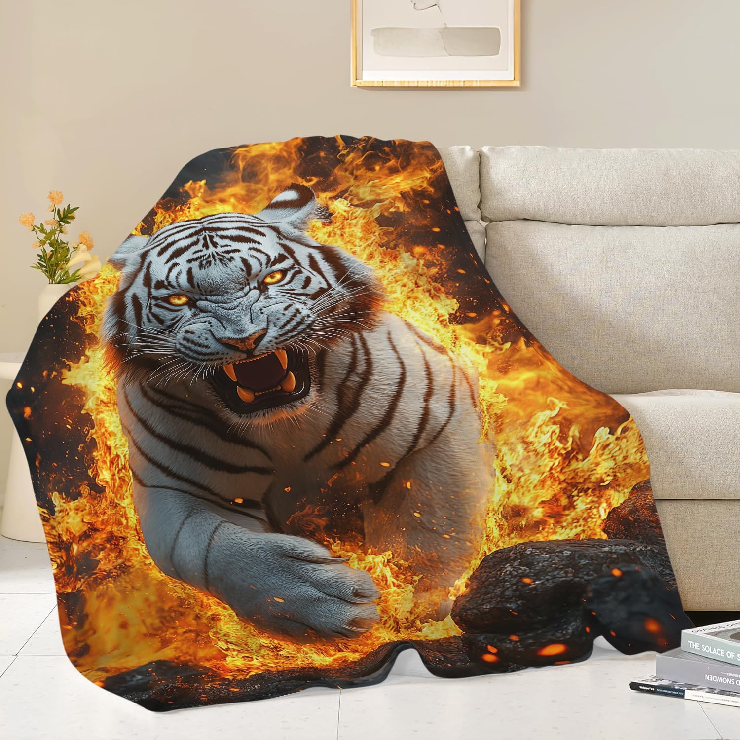 White Tiger Throw Blanket White Tiger Animal Blanket Gifts for Kids Girls Boys Soft Cozy Warm Plush Fluffy Fuzzy Fleece Blanket Birthday Festival Decor 40''X50''