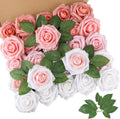 AmyHomie 25pcs Real Looking Artificial Shades of Blush Roses w/Stem for DIY Wedding Bouquets Centerpieces Arrangements Party Baby Shower Valentines Day Christmas Tree Decorations