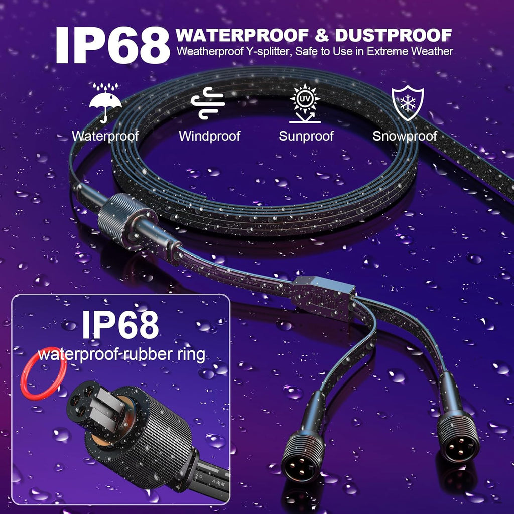 Permanent Outdoor Lights Y-Shaped Extension Cable,H705A H705B H705C H706A H706B H706C,3 Pin Power Cord, Compatible with Go-ee Permanent Outdoor Lights/Lights Pro (Black Y-Shaped)