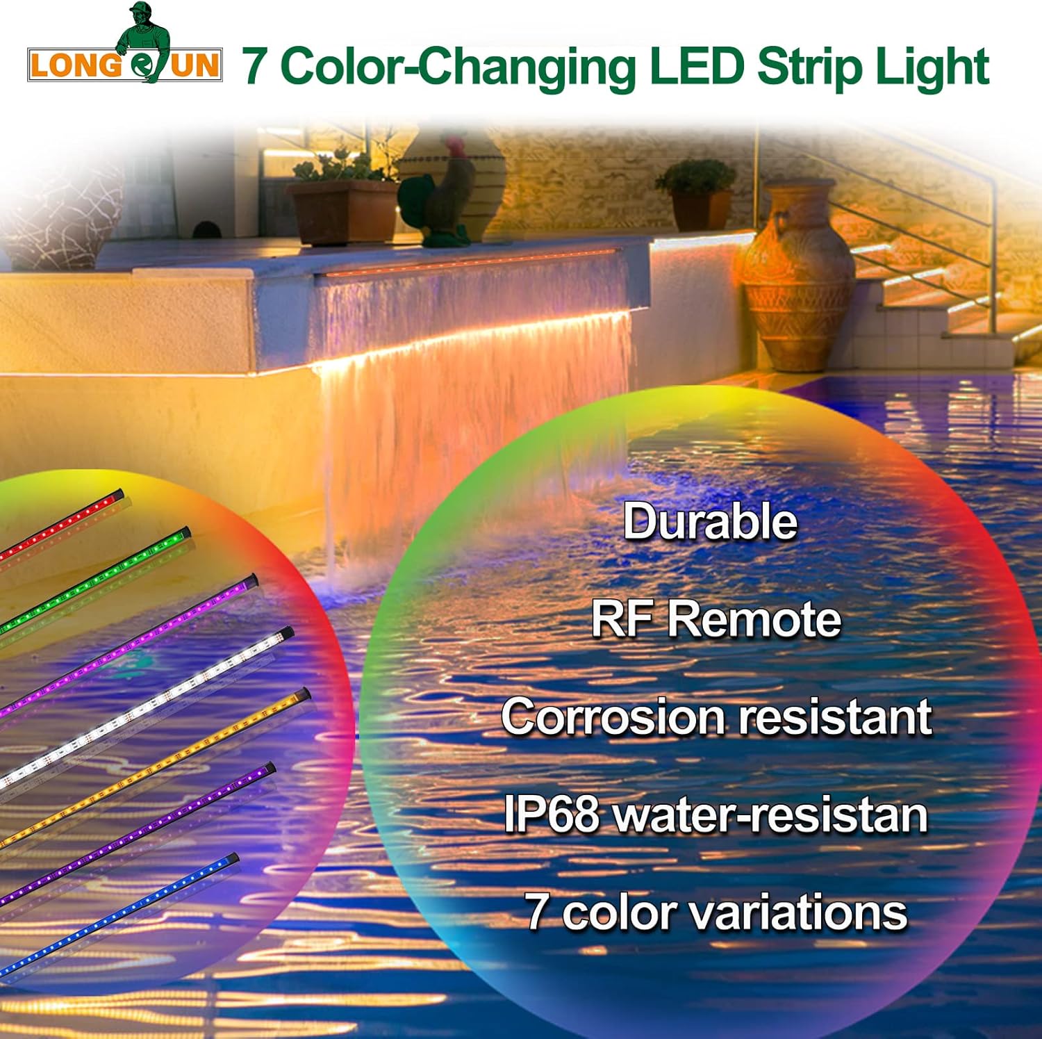 Longrun LED Strip Color Changing Garden Show Lights for Pond Spillway Waterfall, APP Control Waterproof Lighting Bar for Home Decoration Pool Fountain Landscape Lighting, Aquarium-22.36"