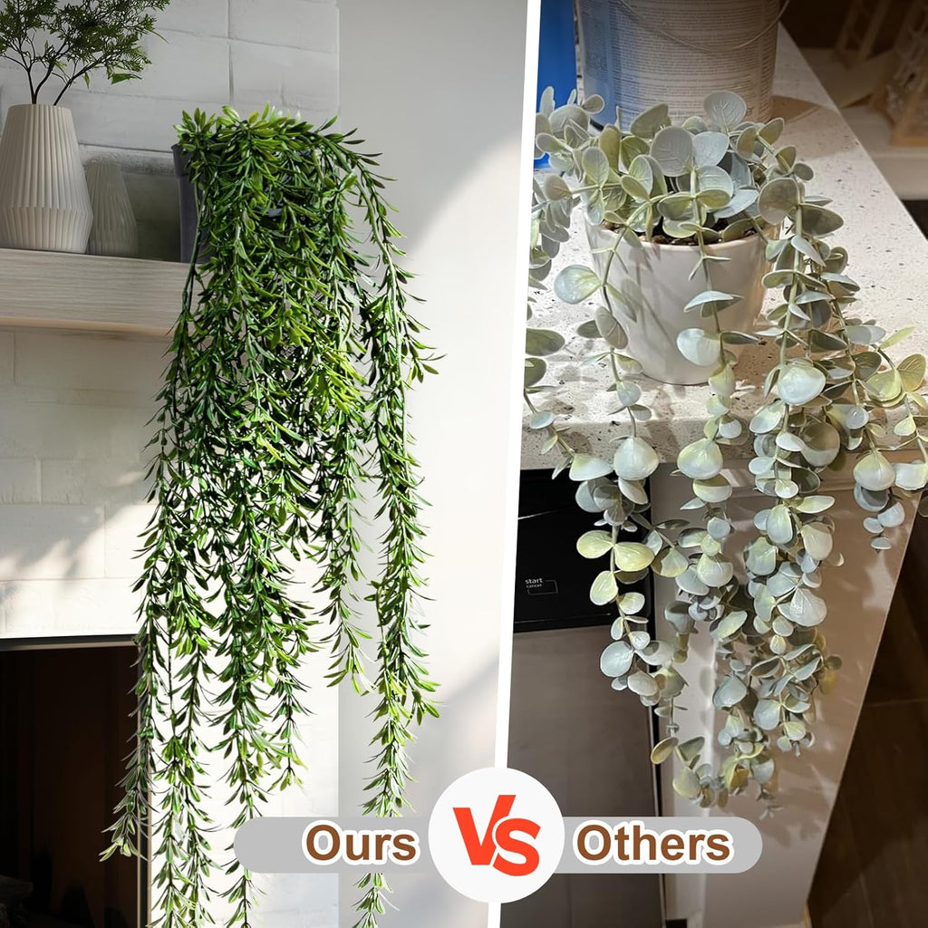 Artificial Hanging Plant 2 Pcs Faux Plant Ivy Vine Faux Eucalyptus Vines Fake Potted Greenery for Wall Living Room Home Shelf Office Bathroom Outdoor Indoor Decor (Type 4)