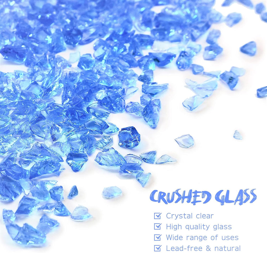 Crushed Glass for Resin Art - 3-6mm Light Blue, 1.5lb | Broken Glass Pieces for Crafts, Vase Filler & Fire Pit Media | Decorative Stones