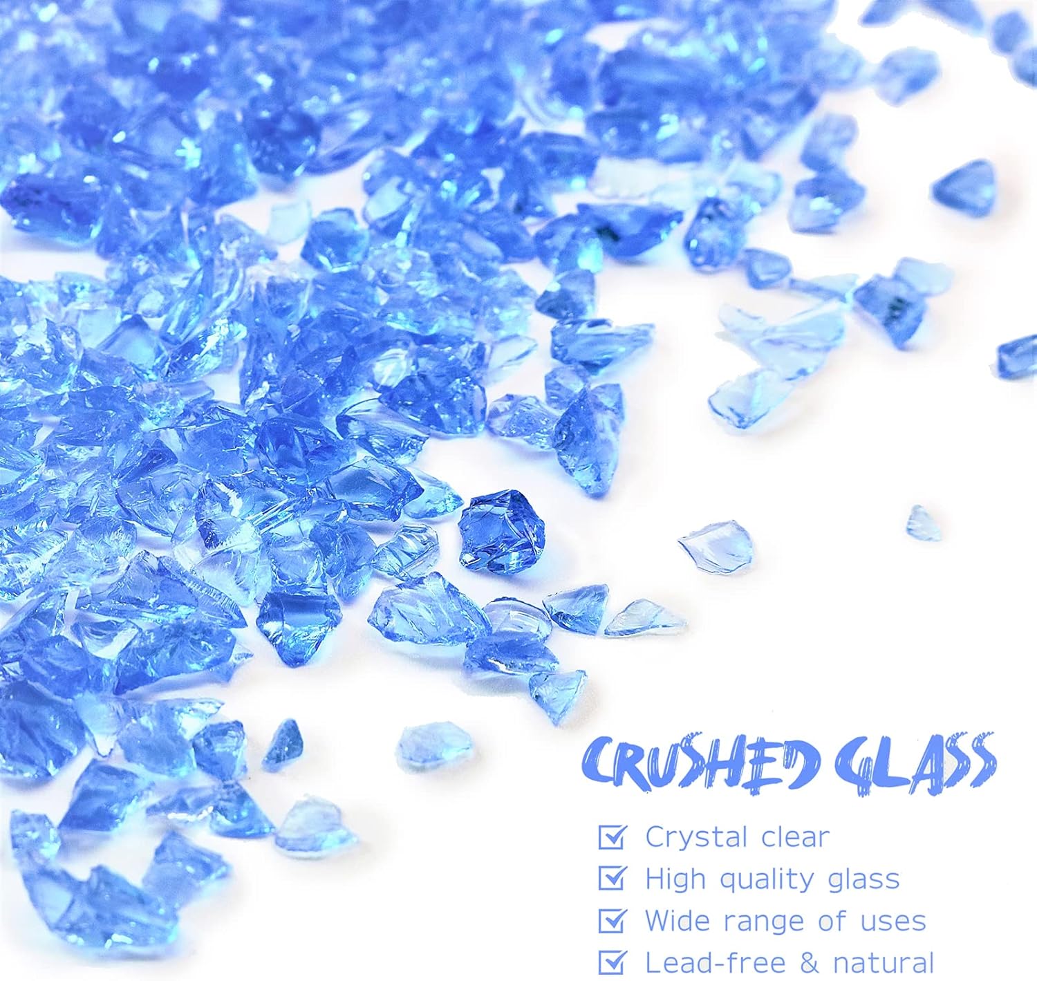Crushed Glass for Resin Art - 3-6mm Light Blue, 1.5lb | Broken Glass Pieces for Crafts, Vase Filler & Fire Pit Media | Decorative Stones