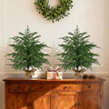 2 Pack 2FT Artificial Norfolk Pine Tree with Pot - UV Protection Faux Tree Fake Plants with PE Branch for Indoor Outdoor Home Front Porch Christmas Decor