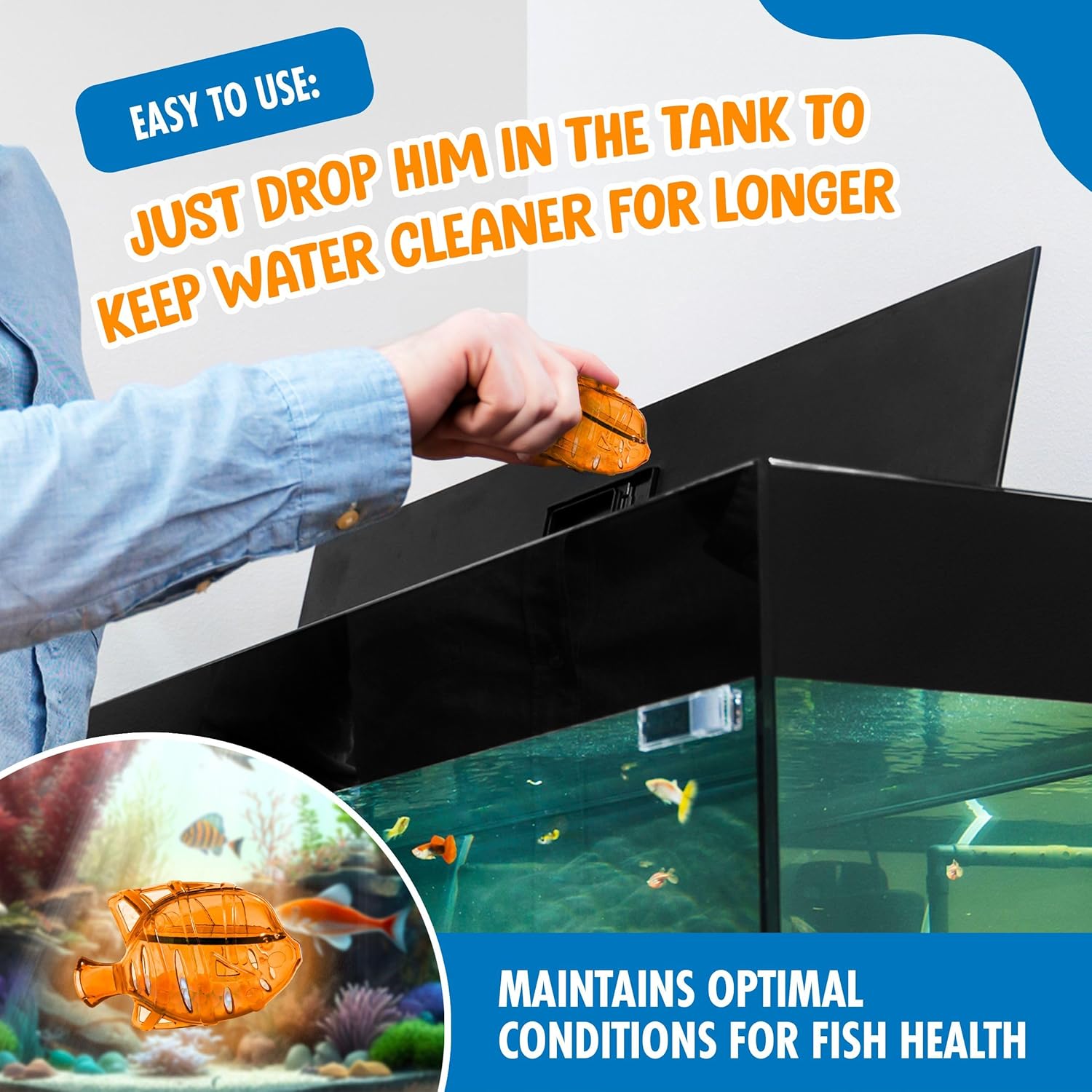Aquarium Water Clarifier | Clear Cloudy Fish Tank Water Treatment, Safe for Freshwater & Saltwater Fish and Plants - Orange, 6 Pack