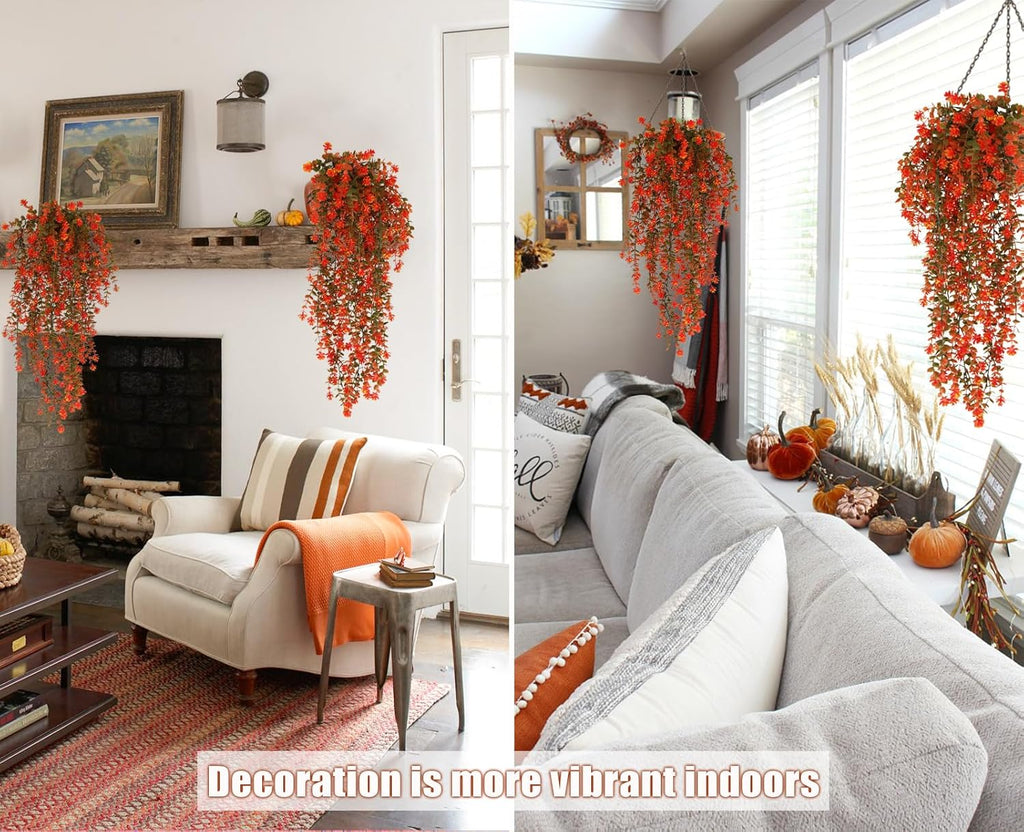 Fall Artificial Hanging Plants Artificial Fall Flowers Faux Autumn Plants Faux Hanging Plants Artificial Plants Fake Plants for for Thanksgiving Indoor Outdoor House Wedding Garden Party (Salmon)