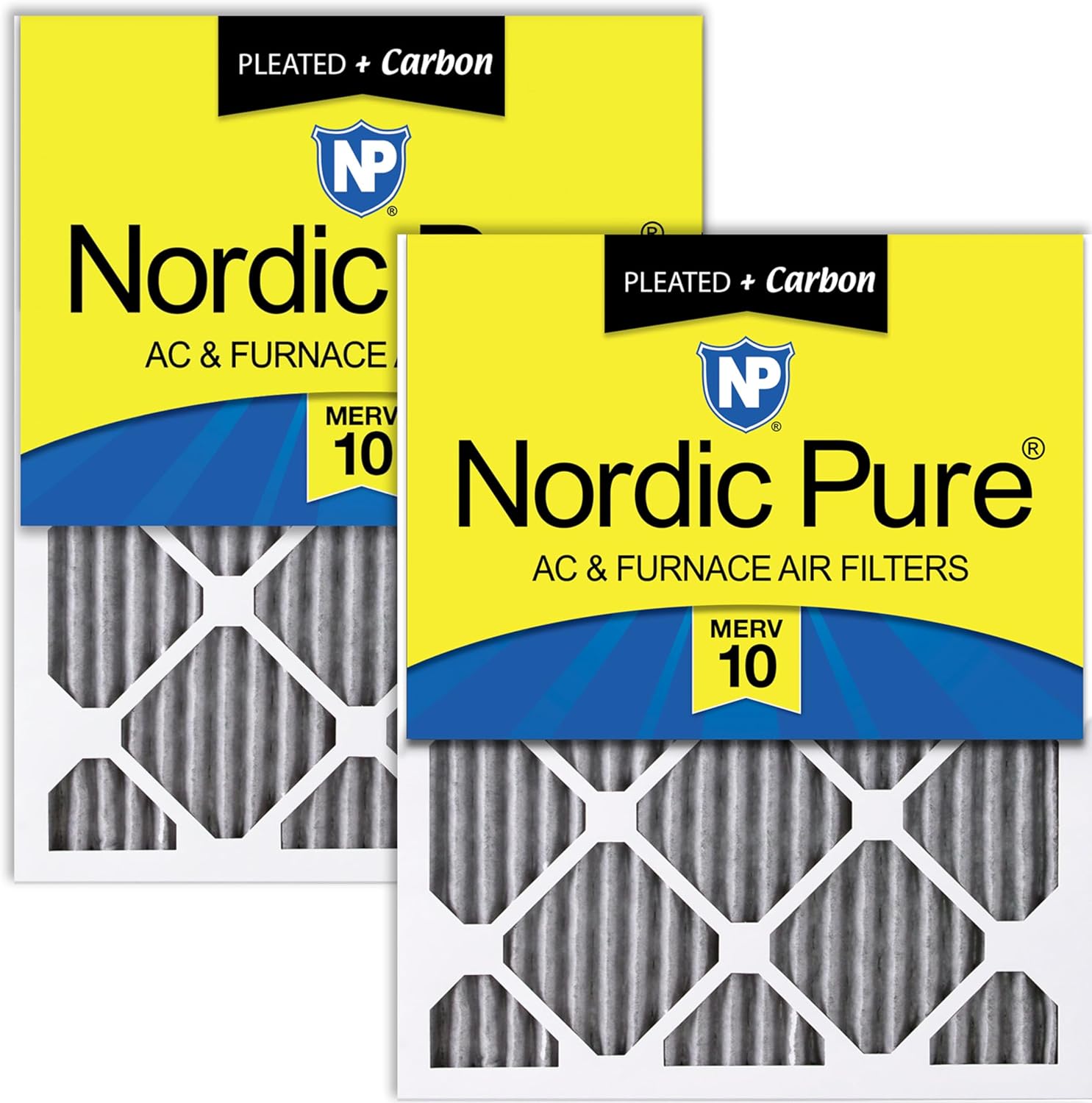 Nordic Pure 20x25x1 (19 1/2 x 24 1/2 x 3/4) Furnace Air Filters MERV 10 Pleated Plus Carbon 2 Pack