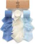 Vitalizart Blue Handmade Chiffon Silk Ribbon Fringe 1.5" x 21 Yd Dusty & Baby Blue Frayed Edges Ribbons for Wedding Invitations Bridal Bouquets Gifts Wrapping Crafts Holiday Party Decorations