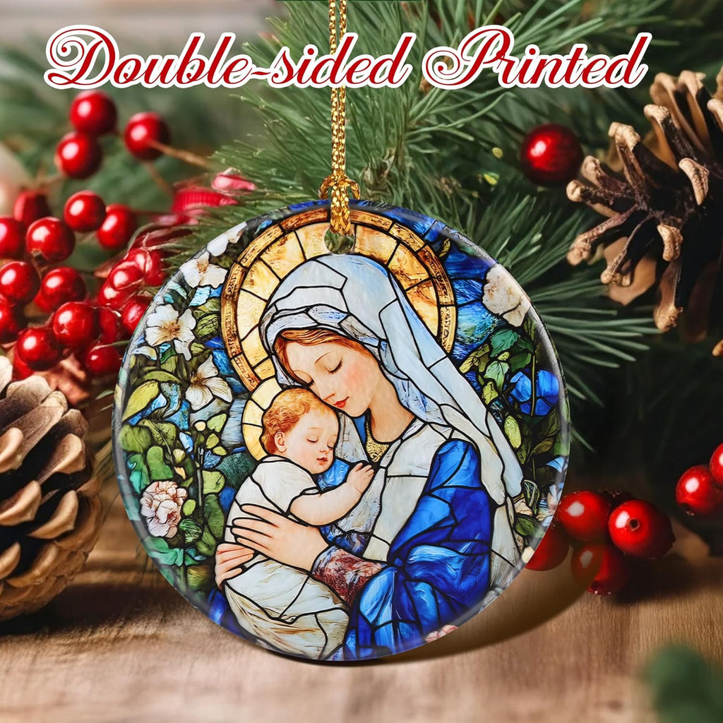 Christmas Ornaments, 2.8 Inch Ceramic Religious Ornament, Christmas Tree Ornaments, Xmas Decorations, Holiday Decorations, Christian Gifts, Religious Gift, Holiday Party Gifts, and Xmas Gift Ideas