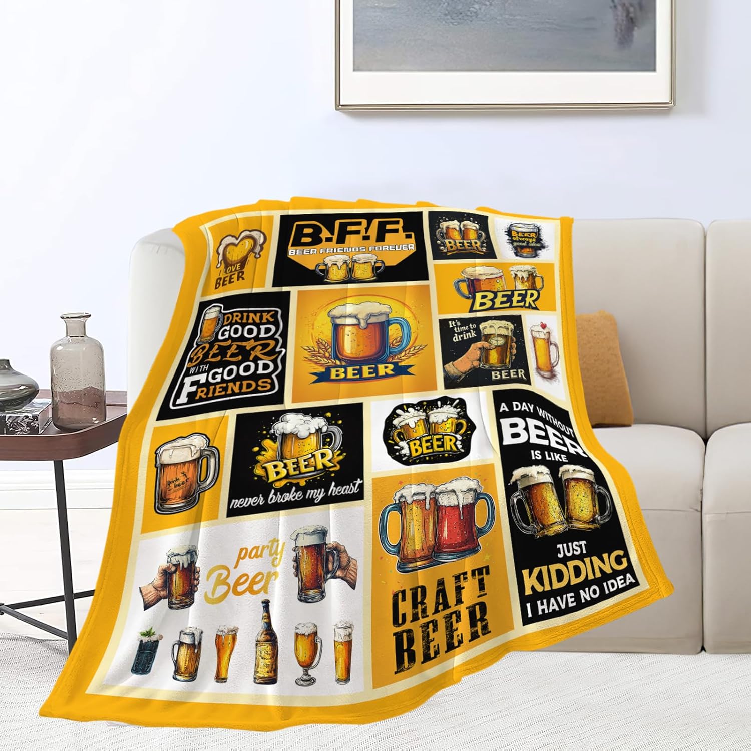 Beer Blanket Drink Beer Throw Blanket Gifts for Adults Women Man Super Soft Cozy Plush Fluffy Fuzzy Fleece Blanket Decor 40''X50''