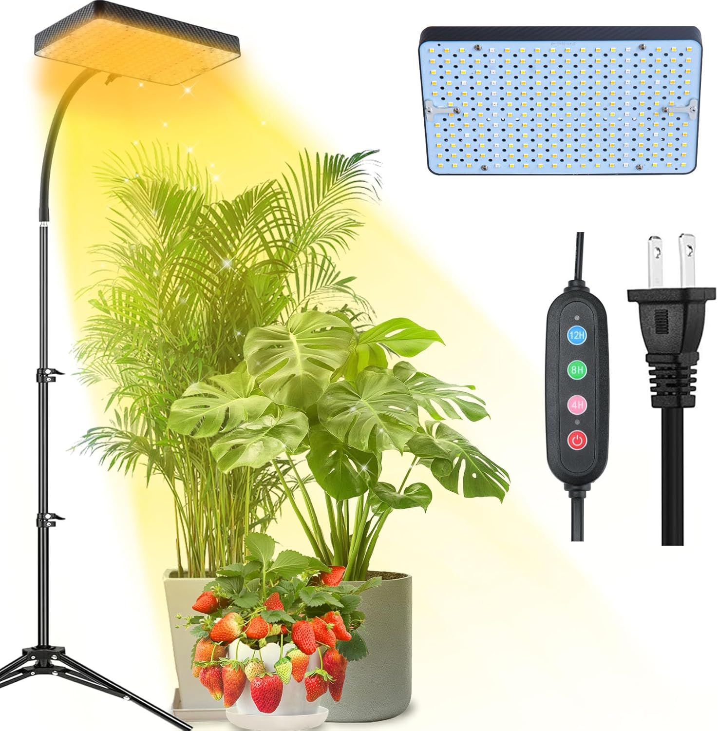 Grow Light with Tripod Stand and Timer, Sunlight Full Spectrum Grow Lights for Seed Starting, 25W 2000Lm LED Growing Lamps for Tall Plants, Bonsai Tree, Height Adjustable 12"-48"