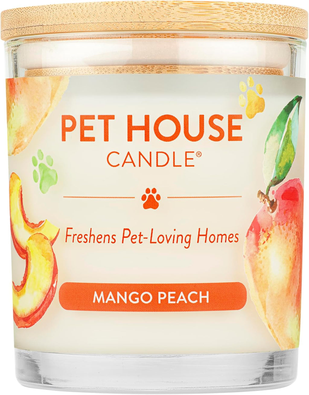 One Fur All Pet House Candle Plant-Based/Soy - Clean Burning Scented, Long Lasting Pet Odor Candle for Home - Mango Peach