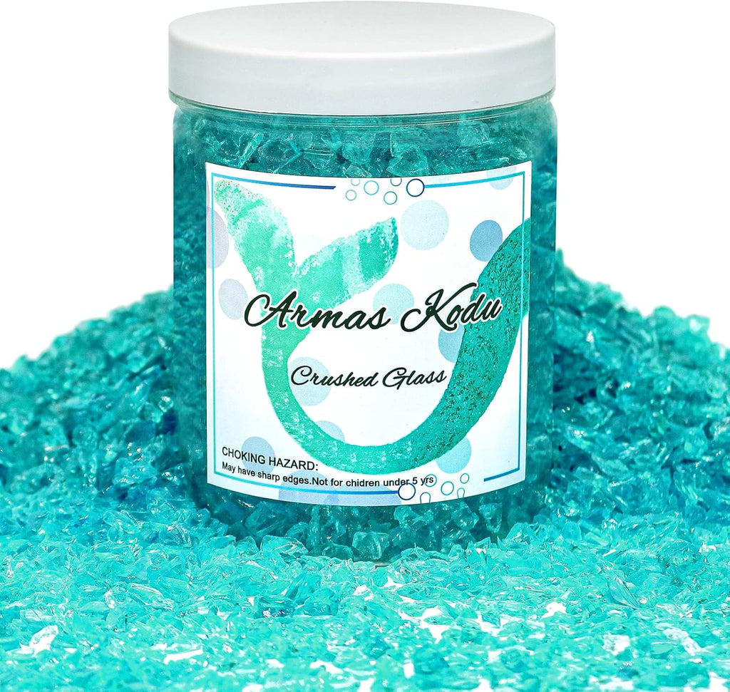 Crushed Glass for Resin Art - 3-6mm Turquoise, 1.5lb | Broken Glass Pieces for Crafts, Vase Filler & Fire Pit Media | Decorative Stones