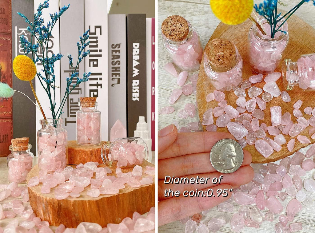 Rose Quartz Crystal Gravel Polished Chips Crushed Stones Healing Bulk Natural Tumbled Rocks Gem Home Decoration Small Pebbles for mini Aquarium Tank Plants Landscape Vase Filler Bottom Ornament 0.55lb