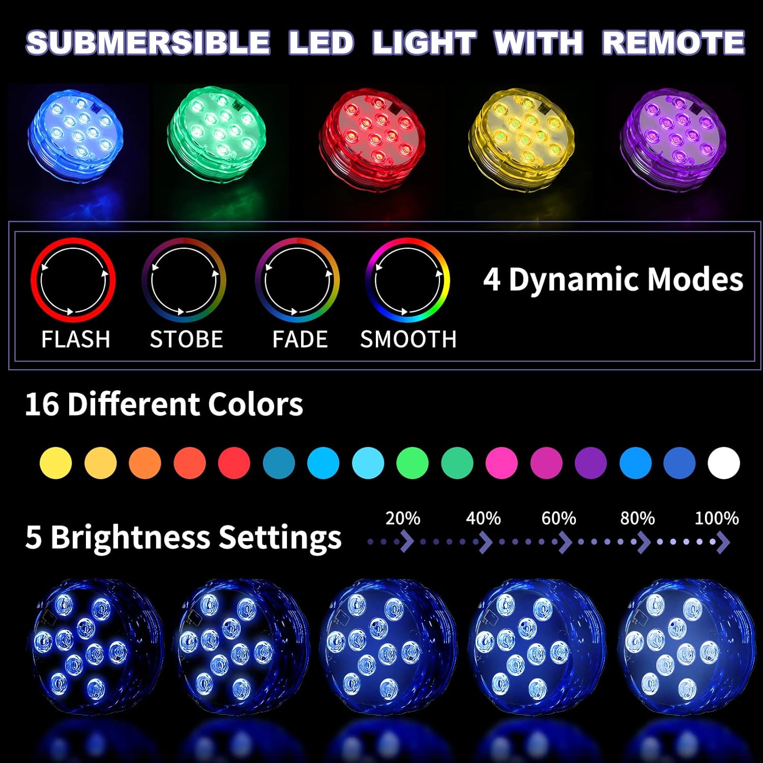 Hortsun 8 Pack Submersible LED Lights with Remote Waterproof Pool Underwater LED Light Battery Operated Bathtub16 Color Changing Lamp for Tub Pool Pond Vase Aquarium Decoration