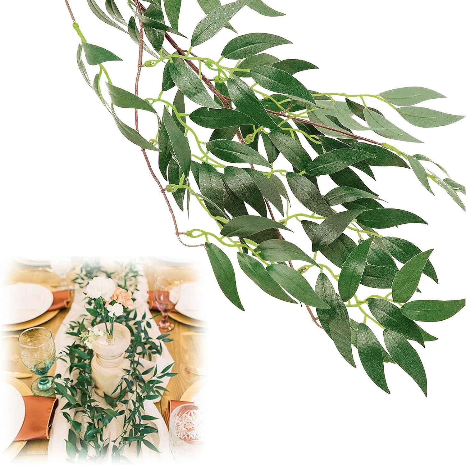 ANPHSIN Fake Vines Greenery Garland - 3 Packs Total 16.5ft Green Willow Leaf Vine Garland, Artificial Leaves Wall Hanging Decor for Home, Room, Wedding Arch, Centerpieces