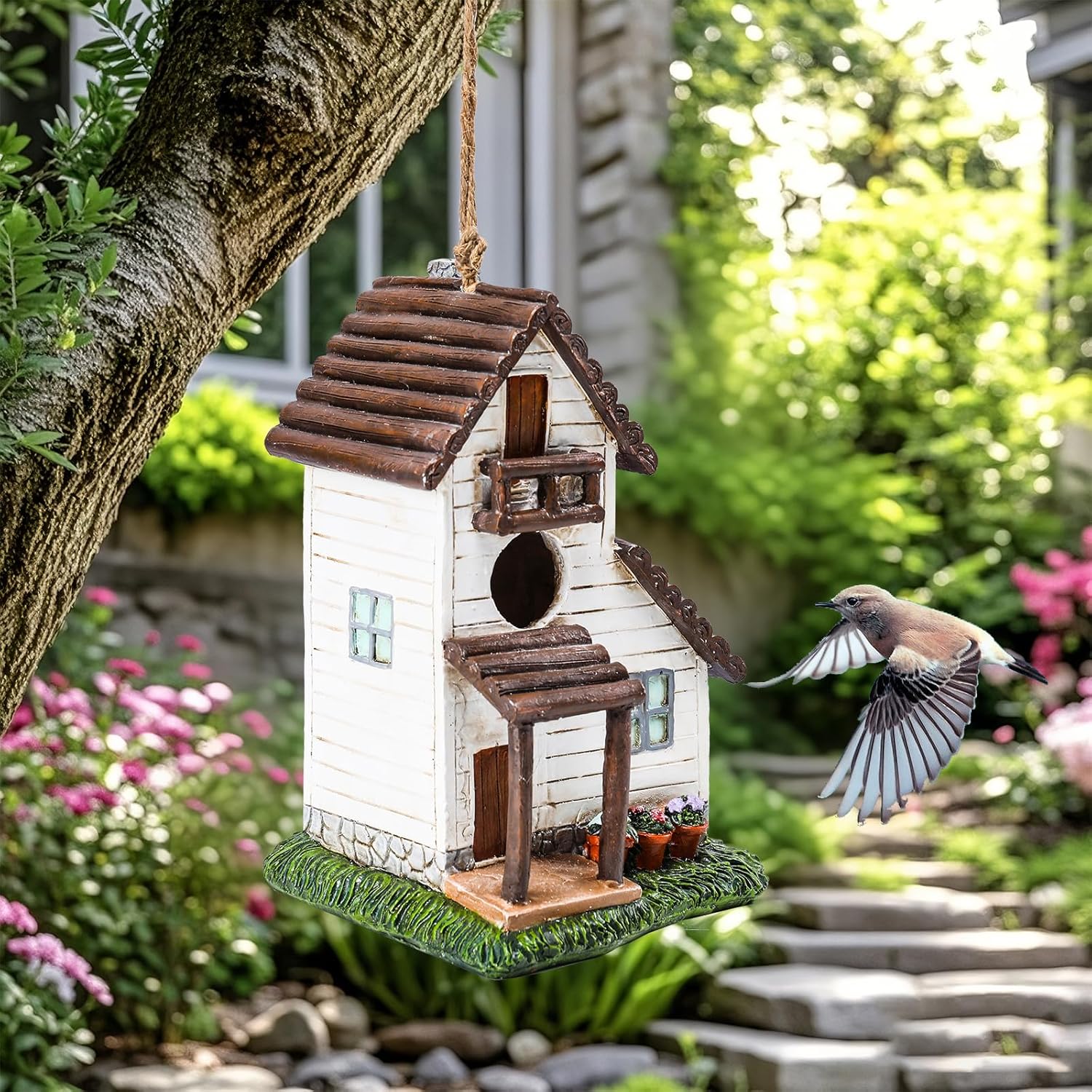 Yinns Resin Bird House for Outside, Small Birdhouses for Outdoors for Nesting, Decorative Home Bird Houses for Yard Garden Decor, Water Proof
