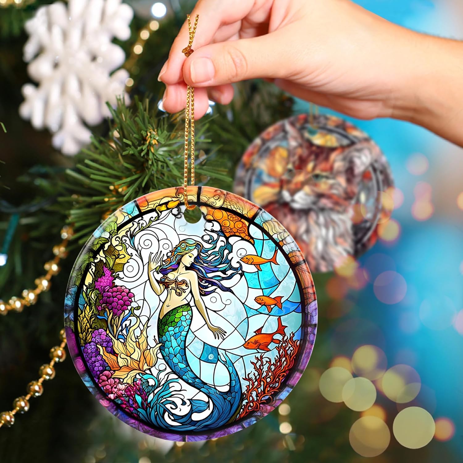 Touber Christmas Ornament, Christmas Decoration, Holiday Present Idea, Heirloom Keepsake, Round Ceramic, Gift Exchange, Gift Idea, Mermaid