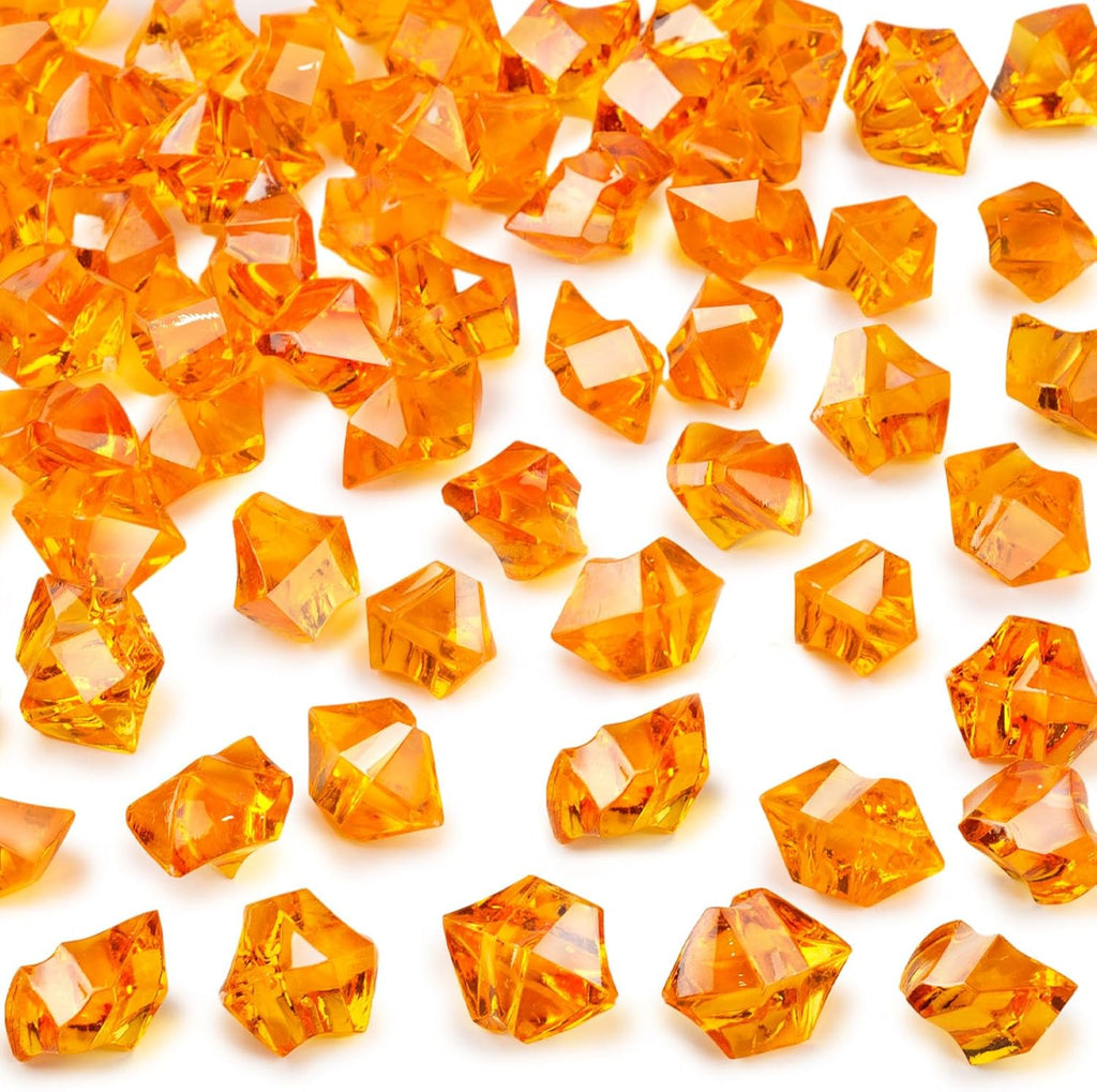 DomeStar Orange Fake Crushed 150 PCS Fake Diamonds Plastic Acrylic Clear Ice Rock Diamond Crystals Fake Ice Cubes Gems for Home Decoration Wedding Display Vase Fillers